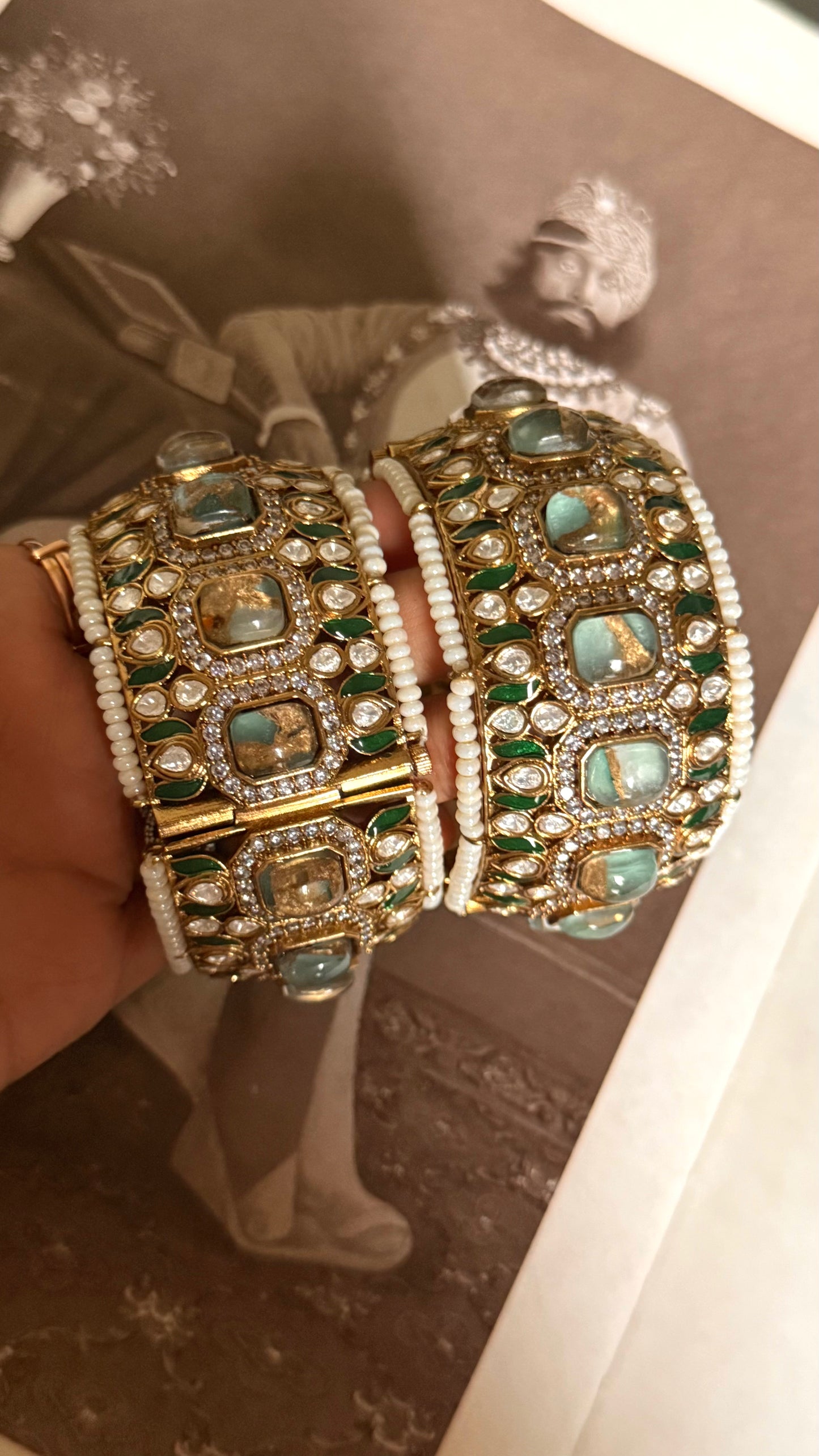 Mint doublet & emerald meenakari openable bangle