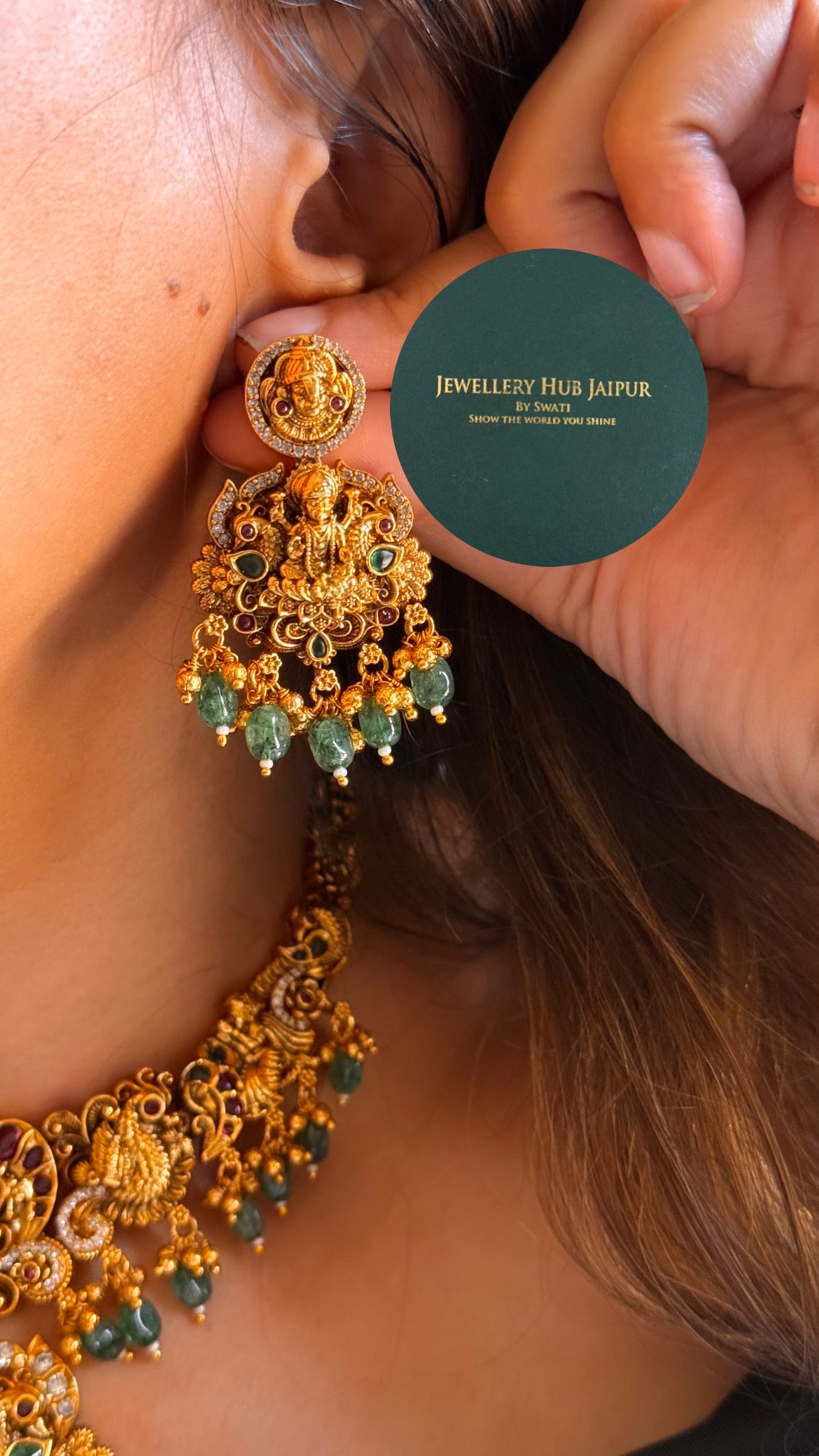 Lord vishnu with mint strawberry drops temple choker set