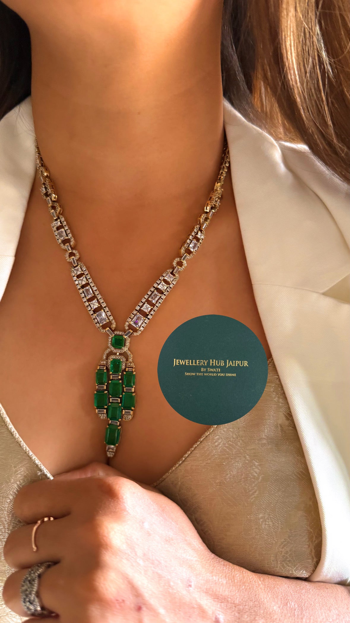 Emerald Moissanite diamond collar necklace