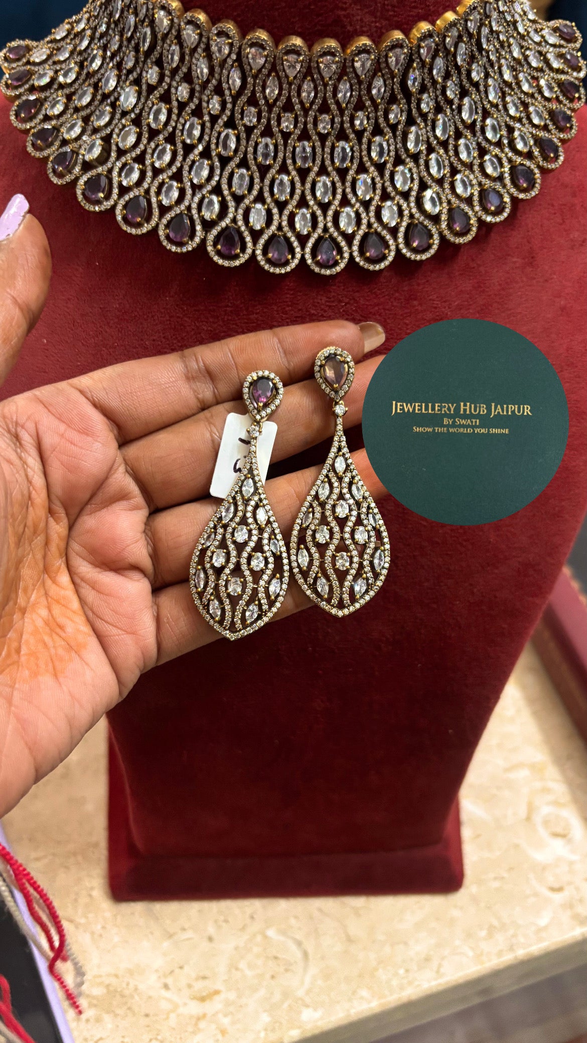 Risha Wine doublet and moissanite designer choker set