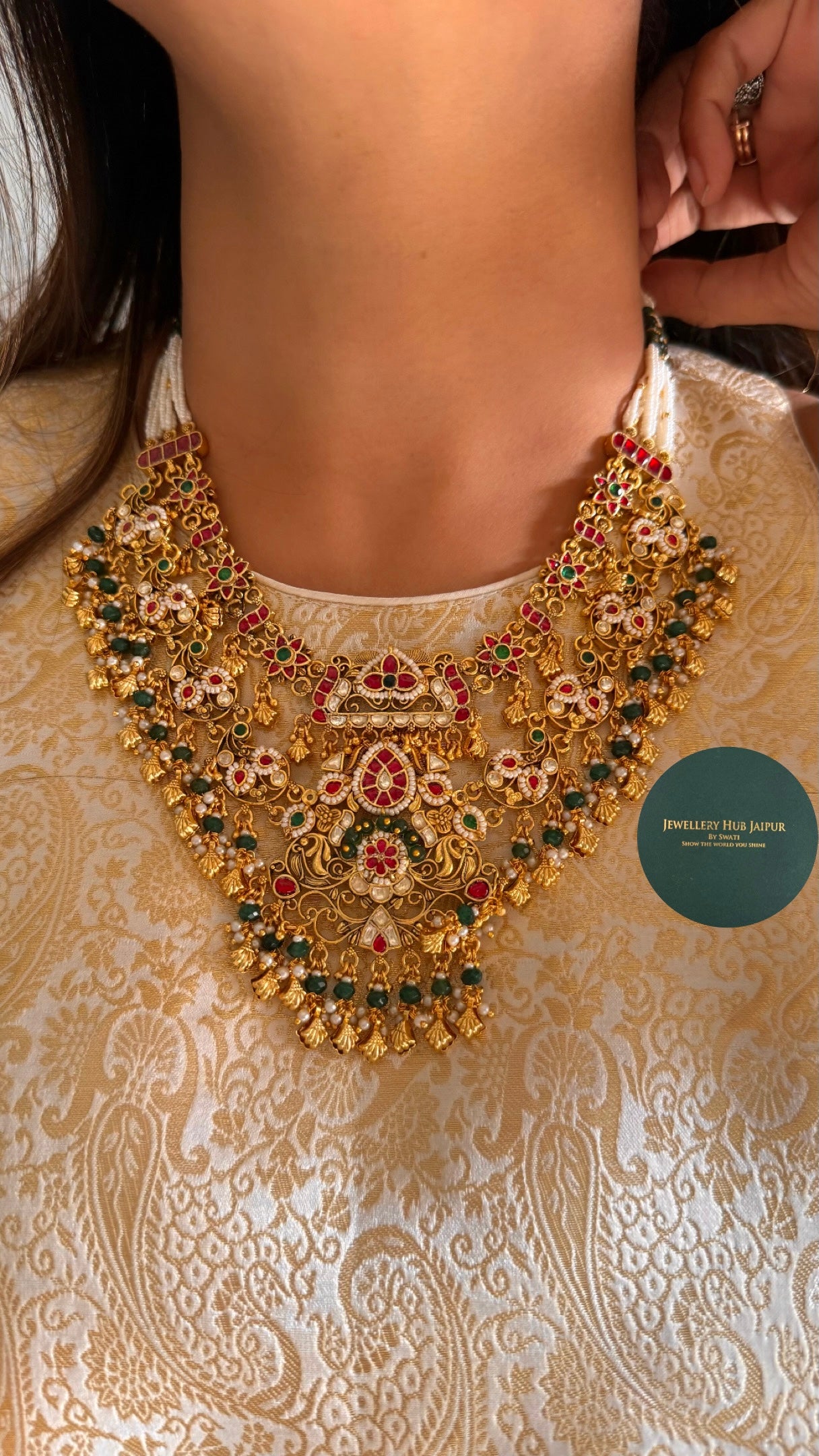 Heritage ruby & emerald  paachi polki necklace
