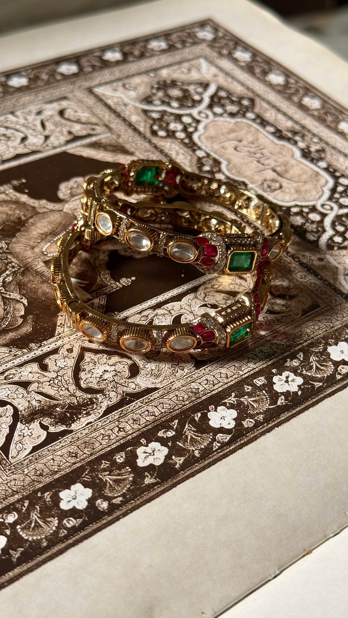 Emerald & rani pink moissanite openable bangle