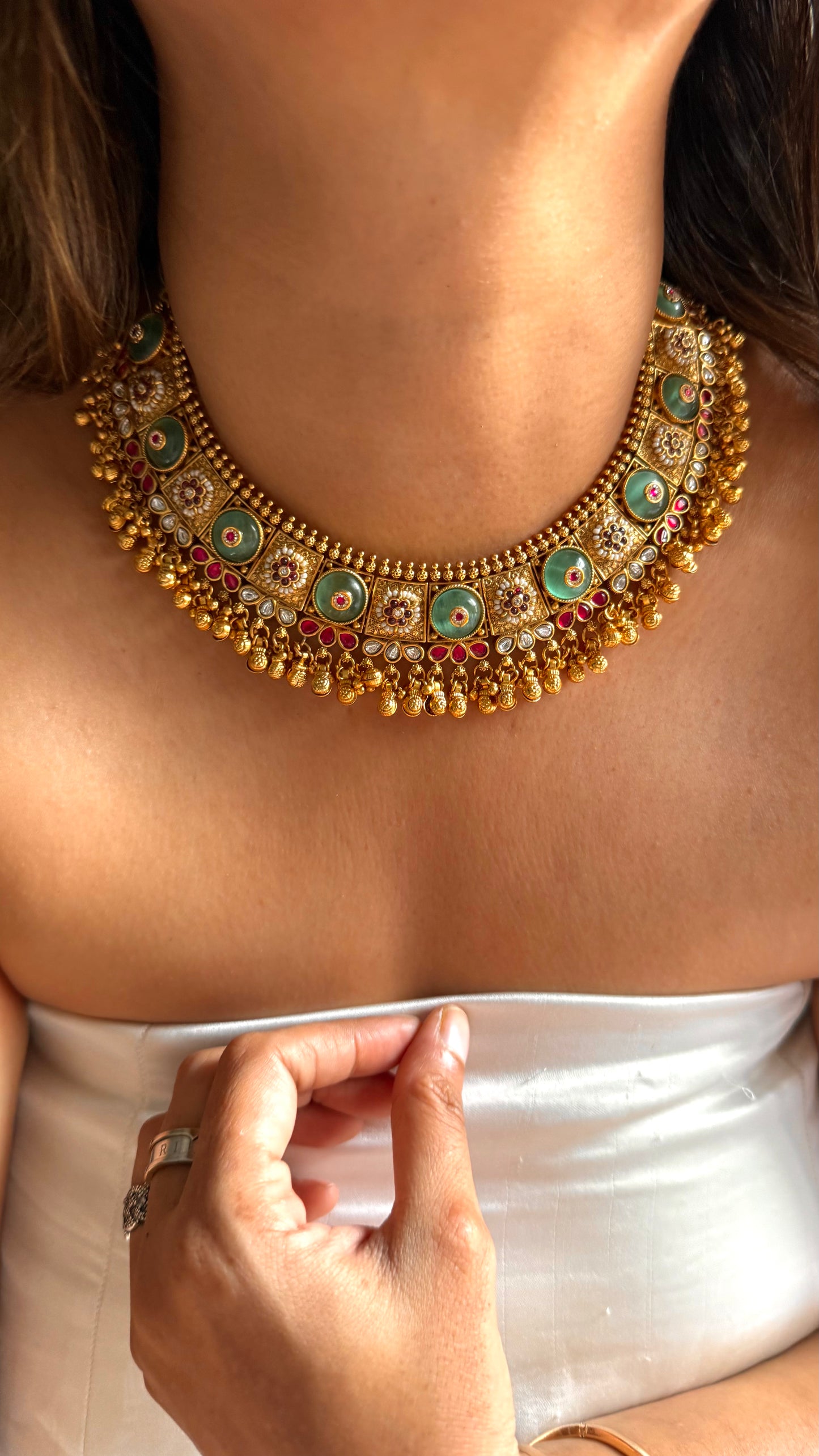 Rajwada inlay Mint & Ruby Necklace