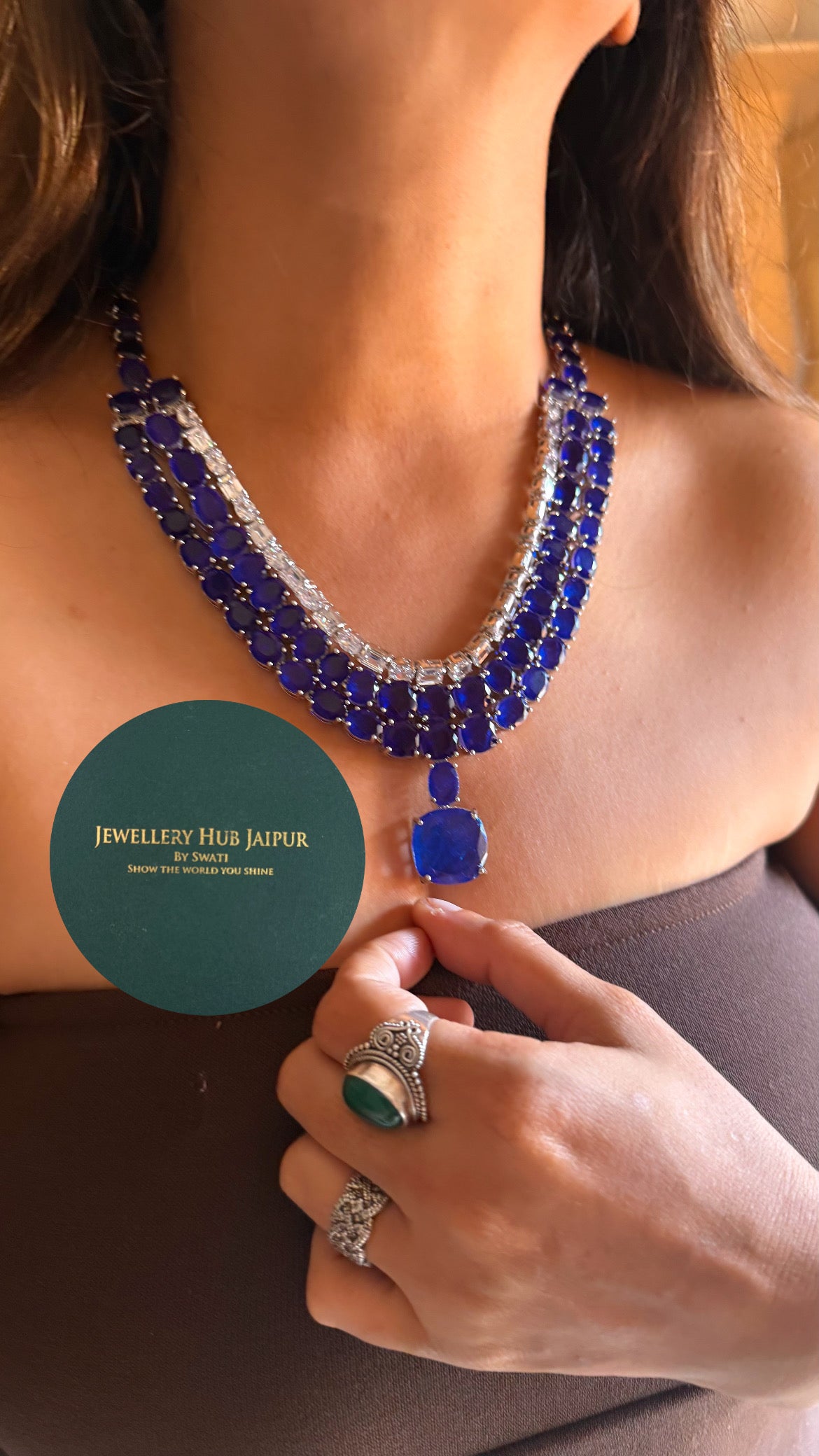 Seren sapphire doublet layer diamond set