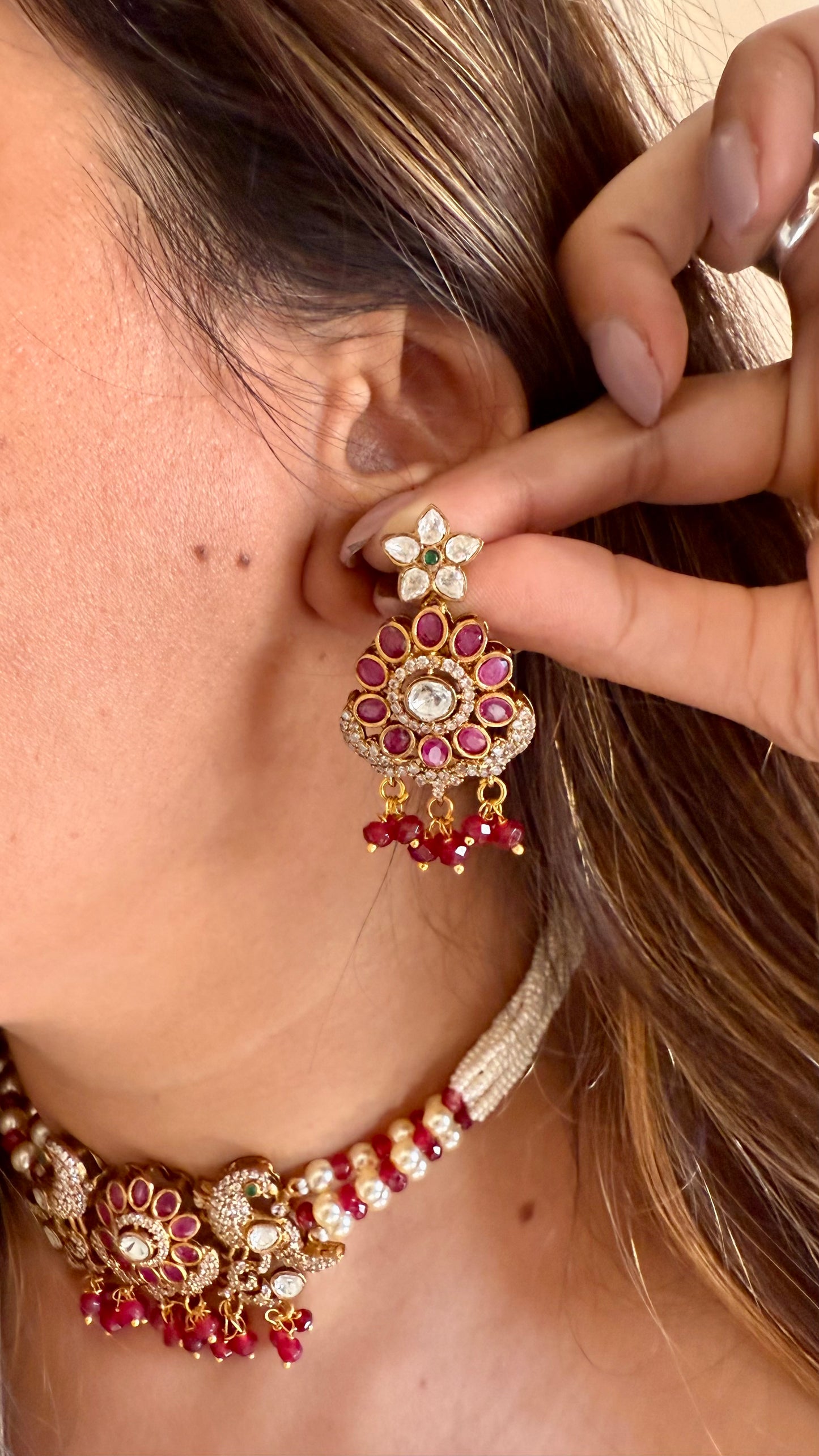 Morvya Ruby peacock thread choker