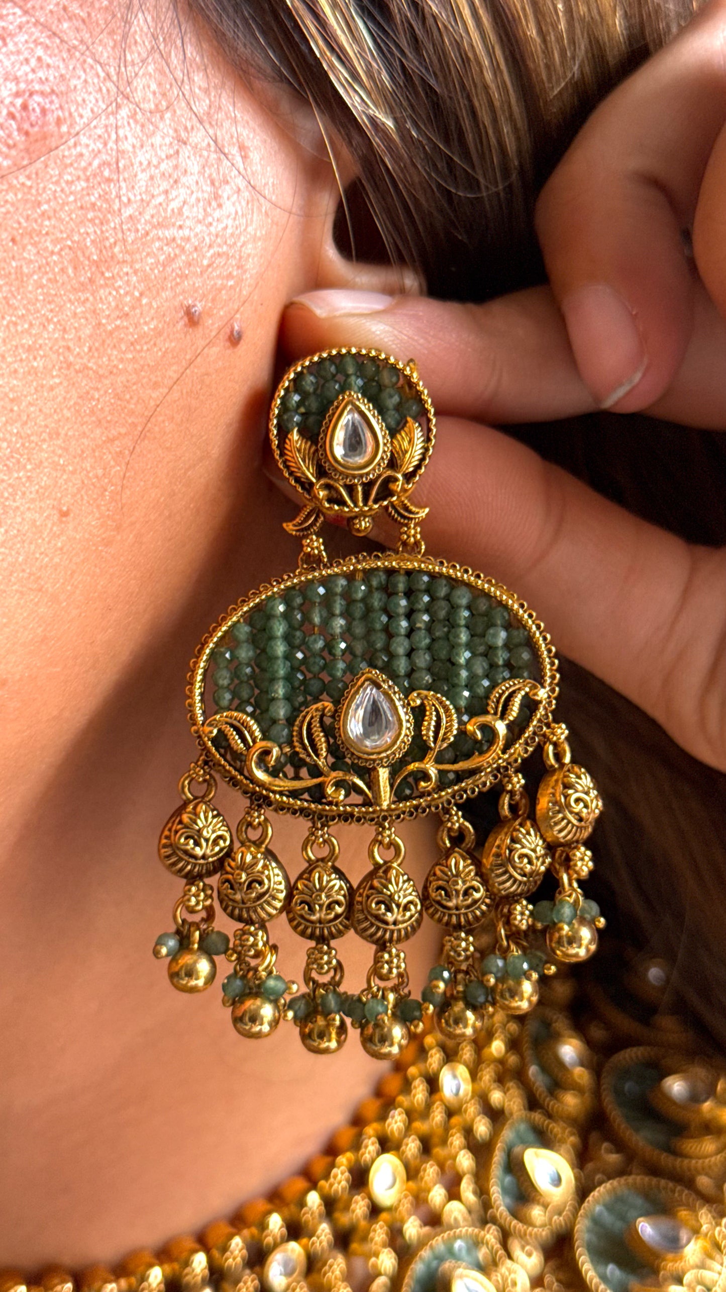 Mint & Gold Nakshi with mint piroyi oxidised set