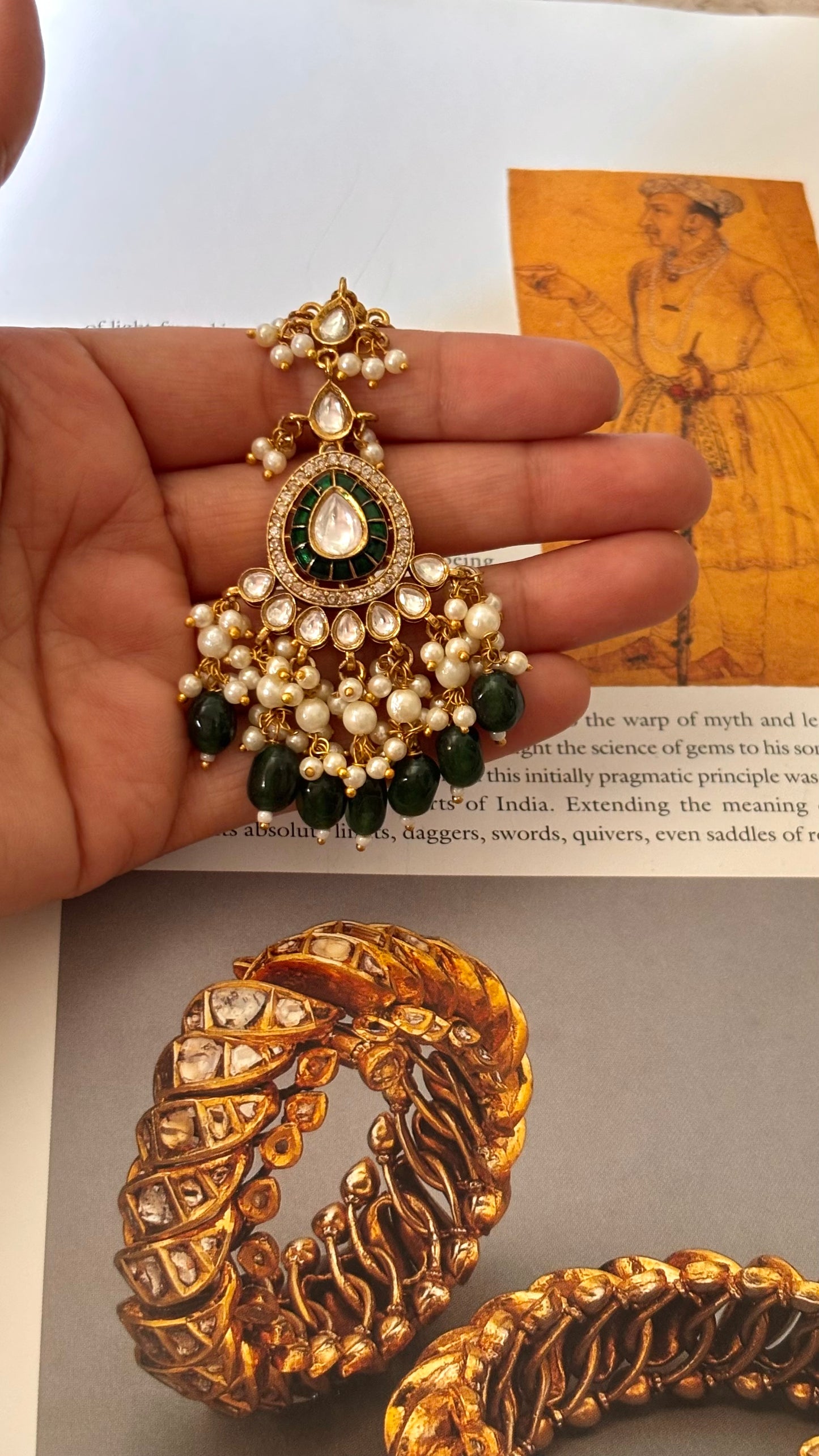 Emerald katdana with drops maangtika