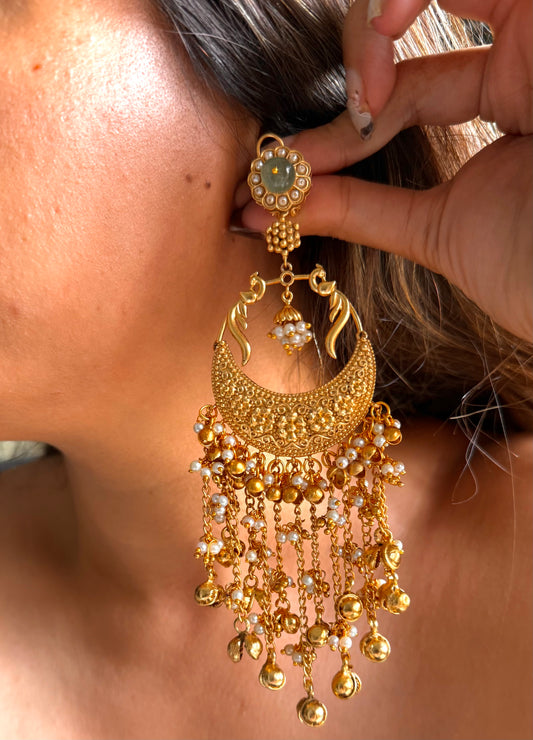 Mint doublet peacock golden jhumka