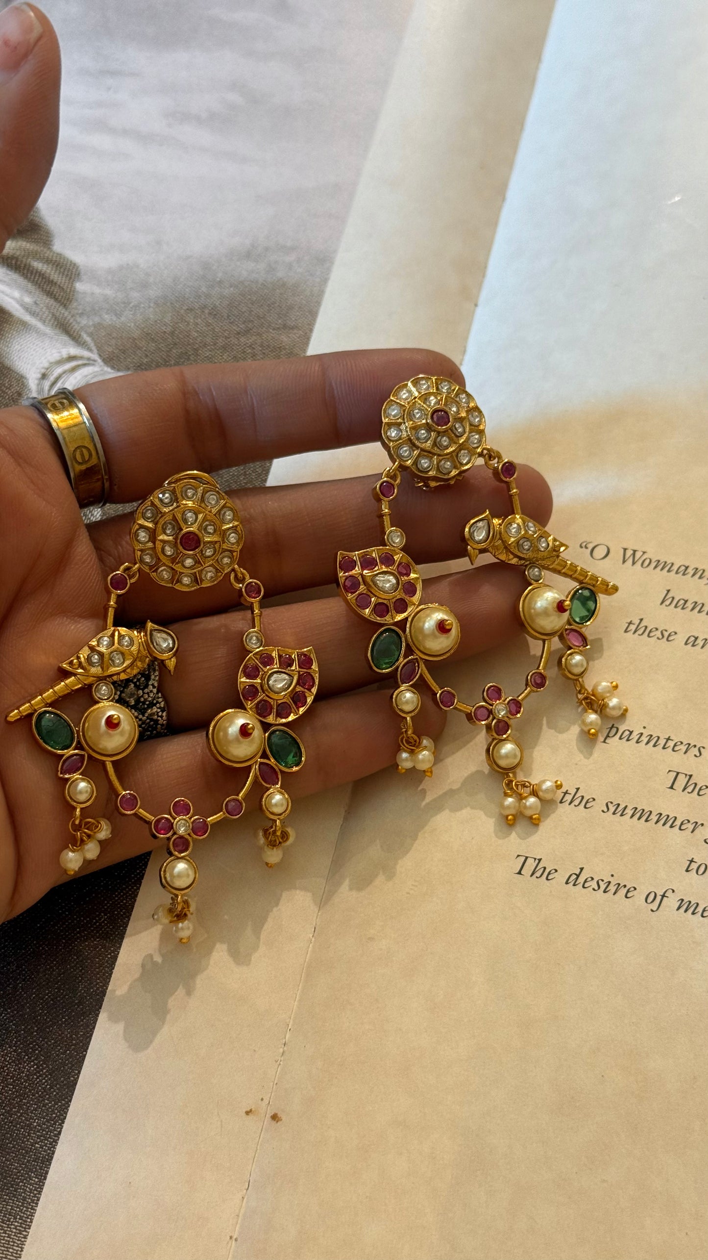 Ruby top polki bird inspired chandbali