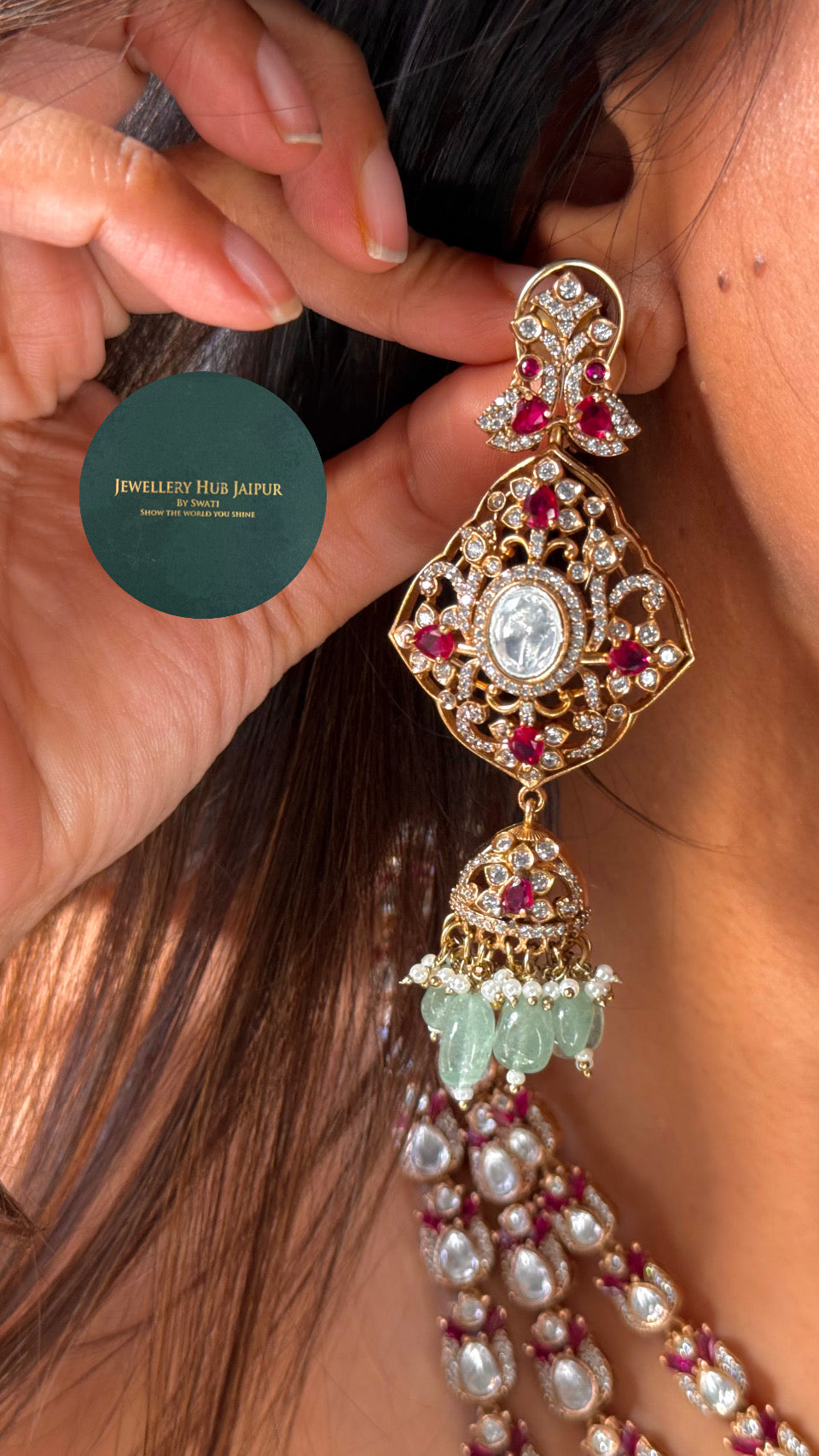 Triple line ruby moissanite ling rani Har with strawberry drops