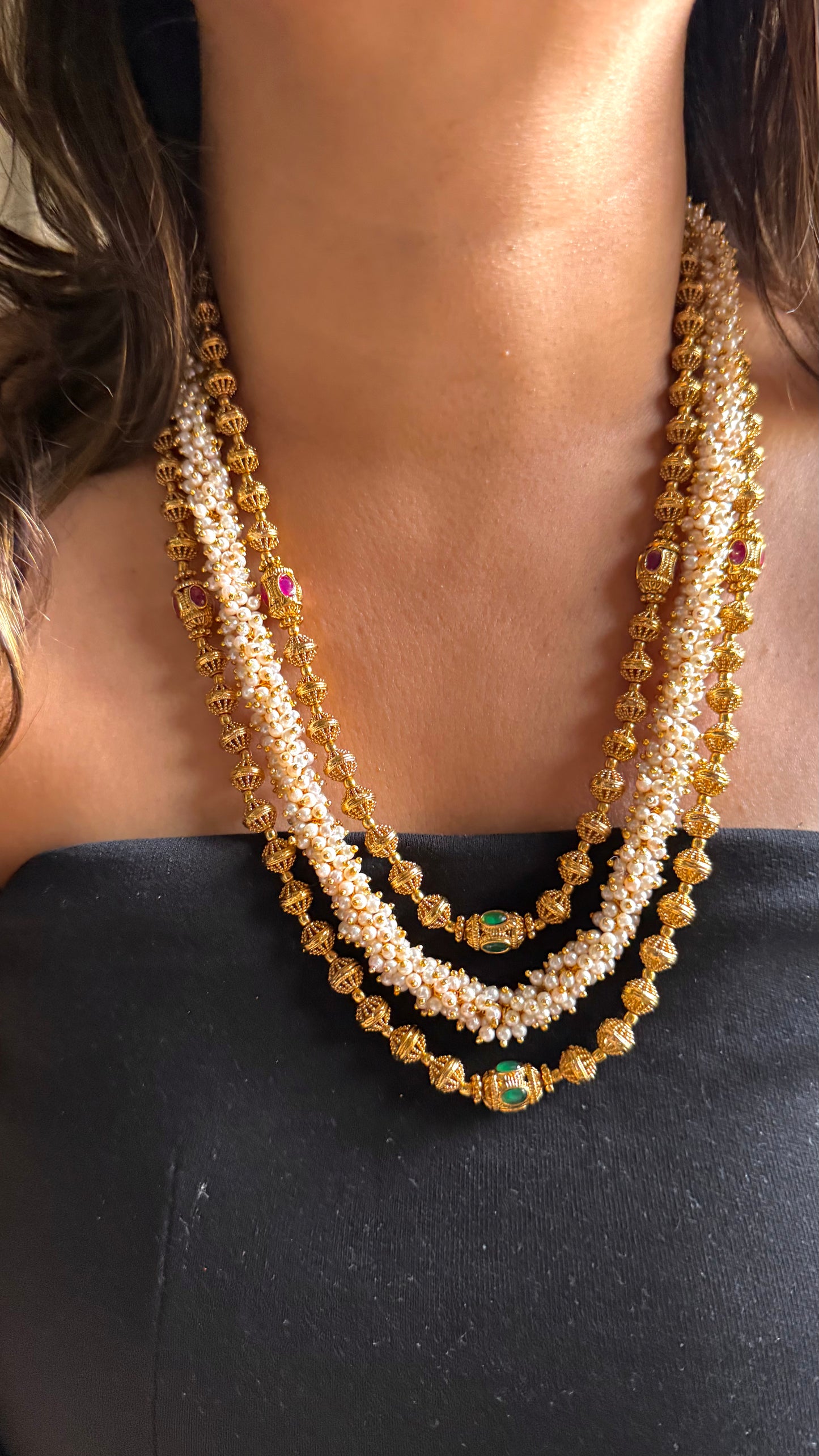 Heritage Gold balls & Mogra necklace in teiple line