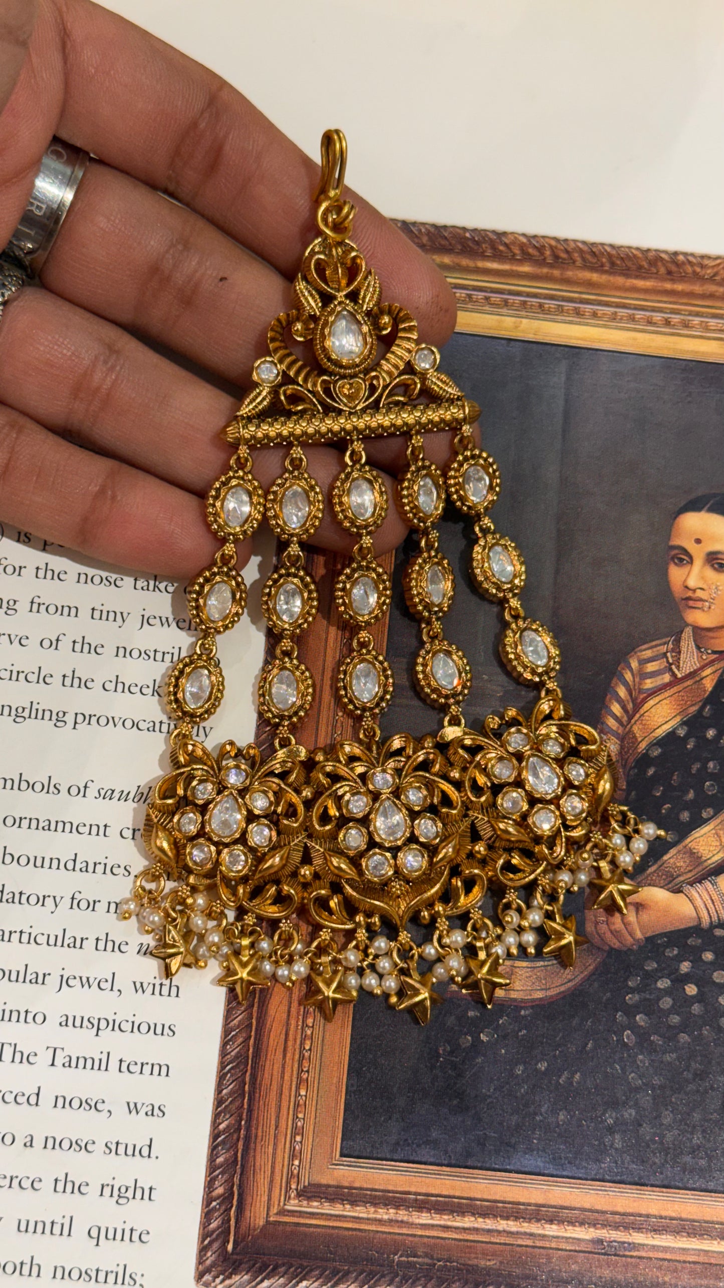 Oxidised heritage gold polki passa