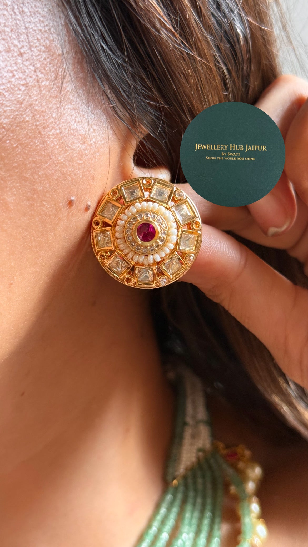 Mint 7 layer rajwada with pearl drop collar set