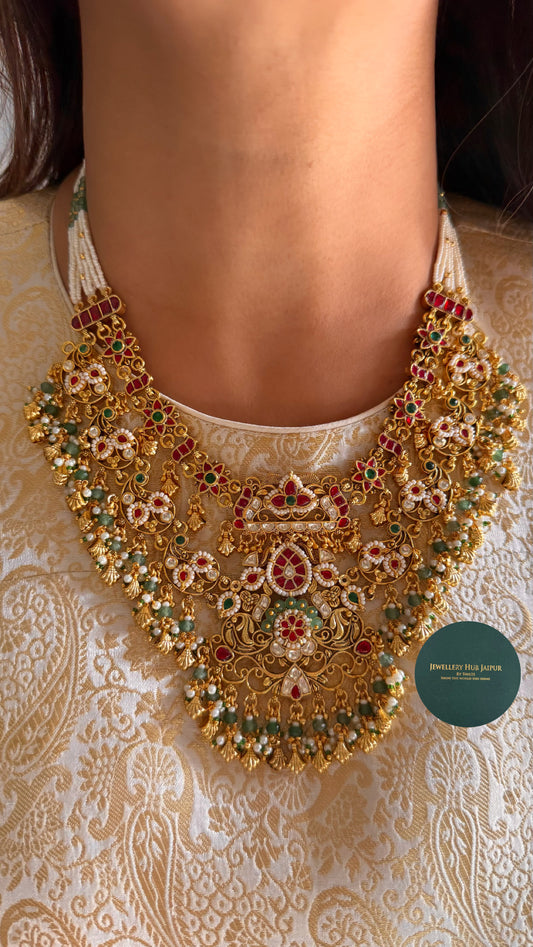 Heritage ruby & mint paachi polki necklace