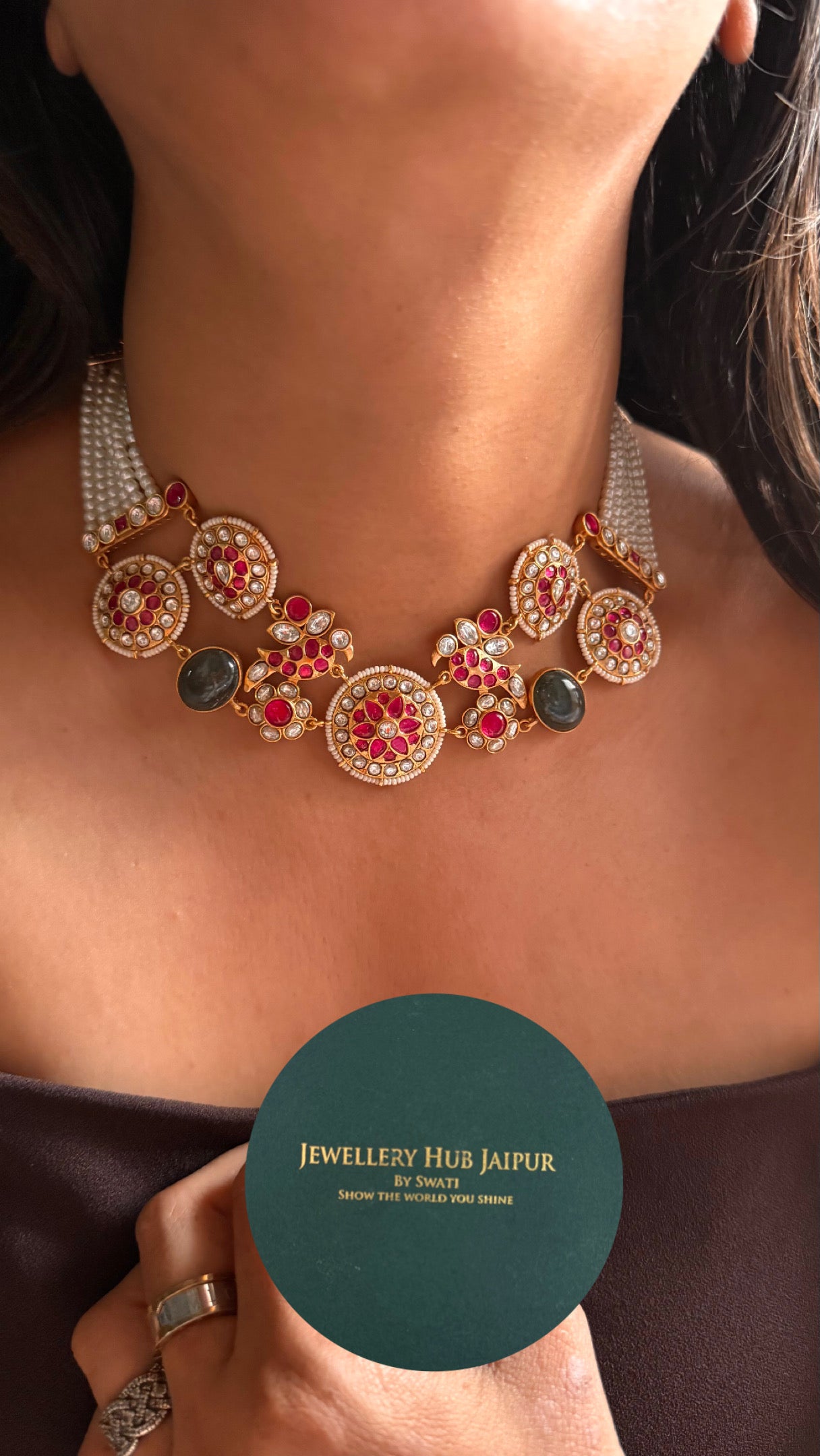Rani pink with granite Amrapali collar necklace