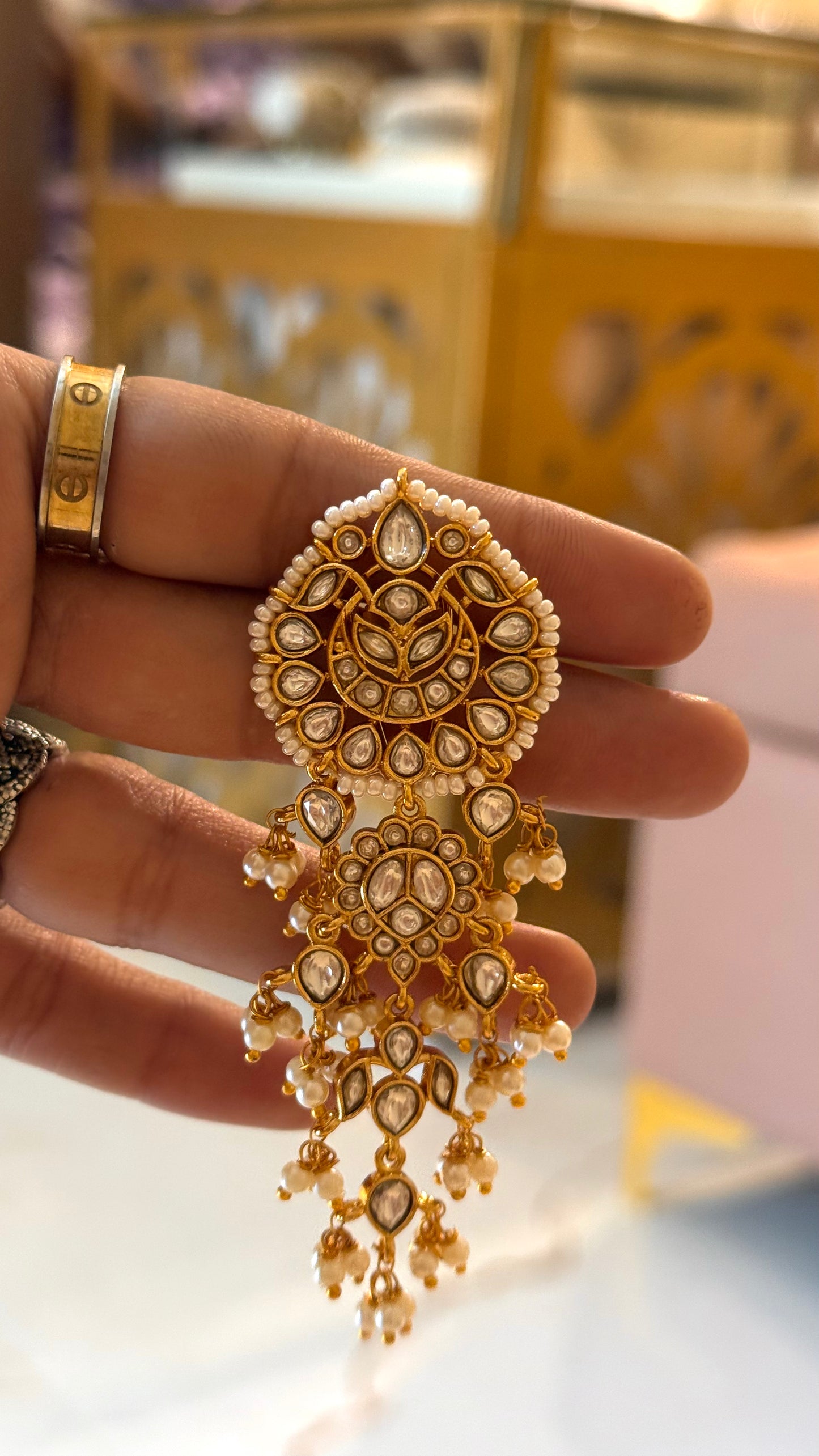Pearl polki chandbali earrings