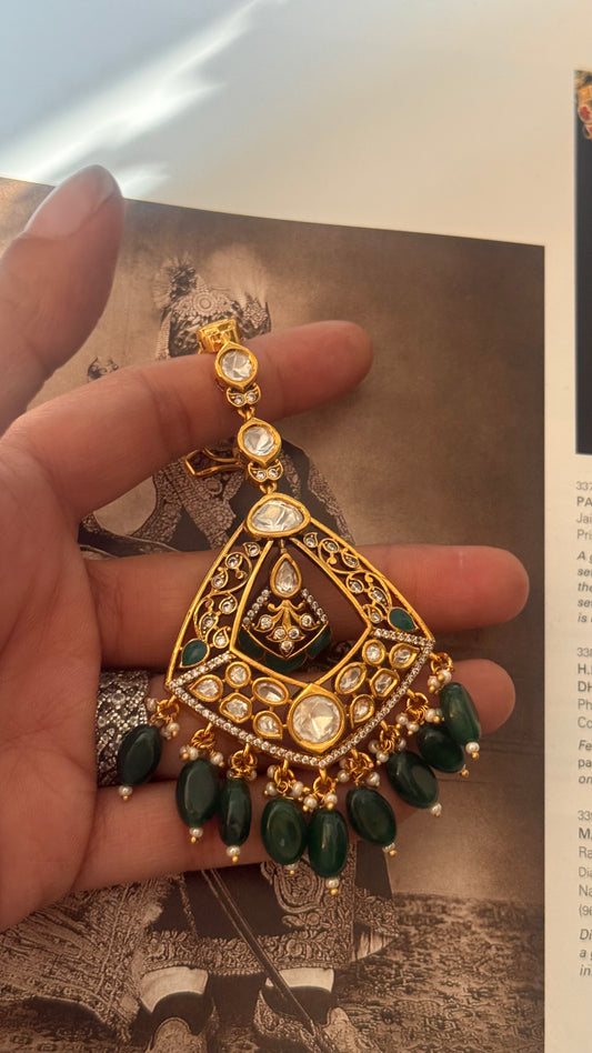 Victorian  maangtika with emerald drop