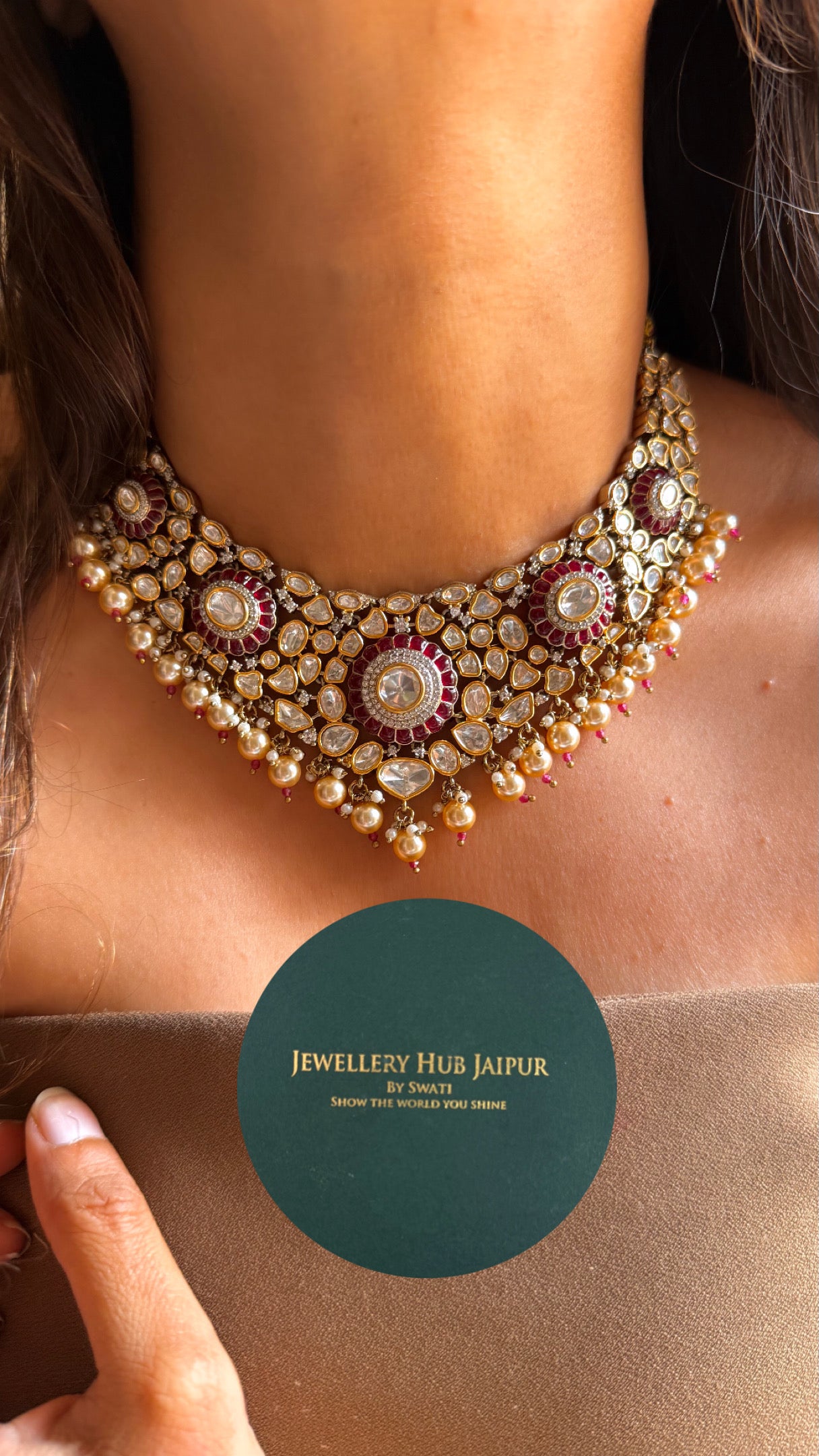 Ruby uncut polki with drops collar Necklace