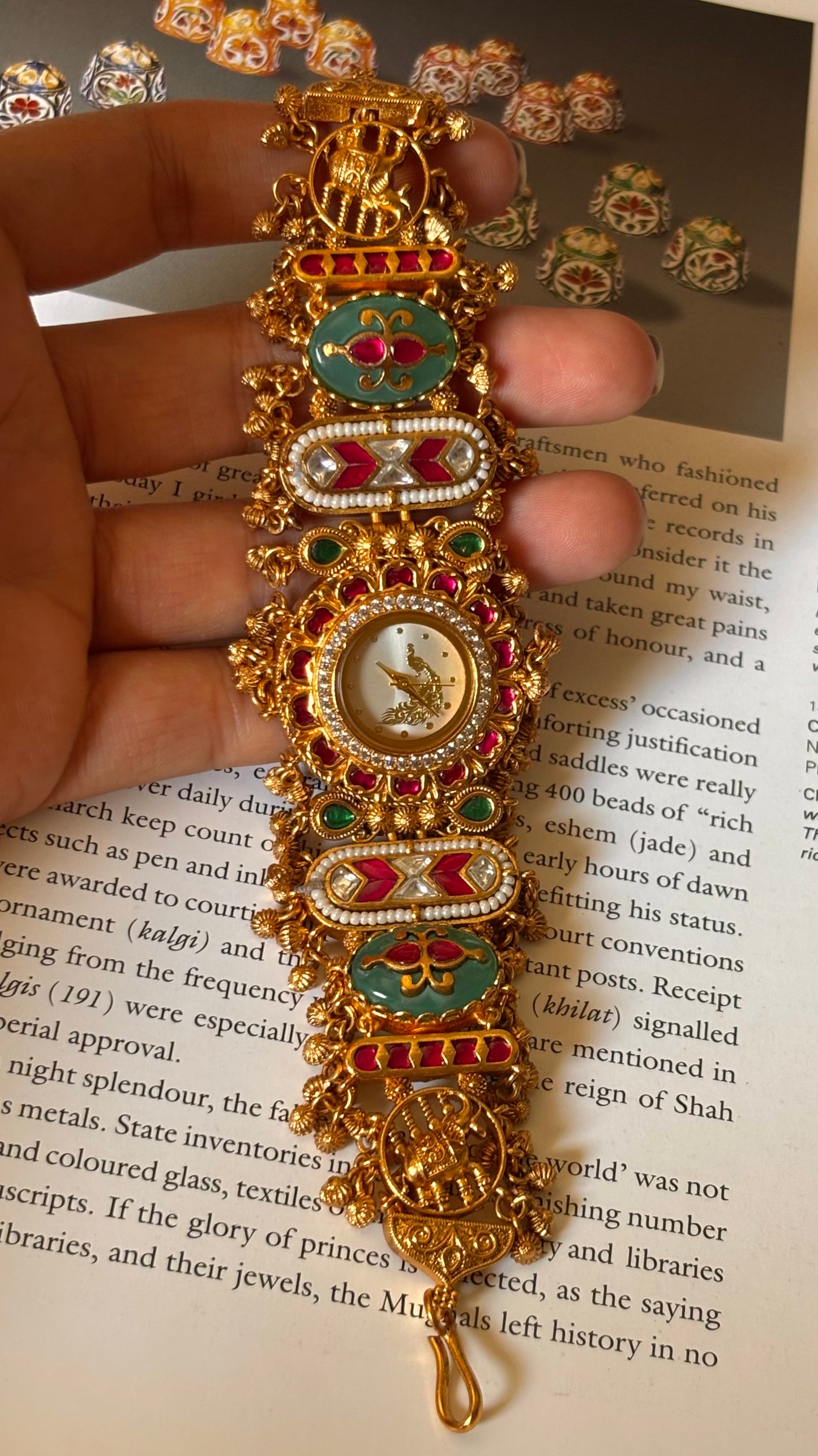 Paachi Kundan peacock nakashi white  dial rajwada Watch