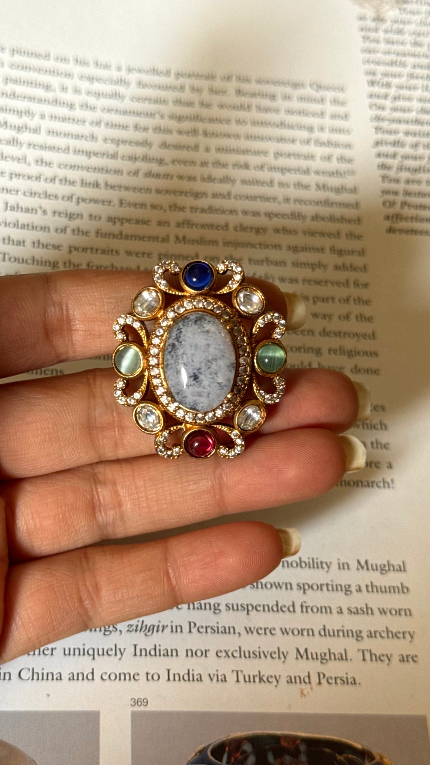 Sabyasachi inspired with real stone marble adjustable ring