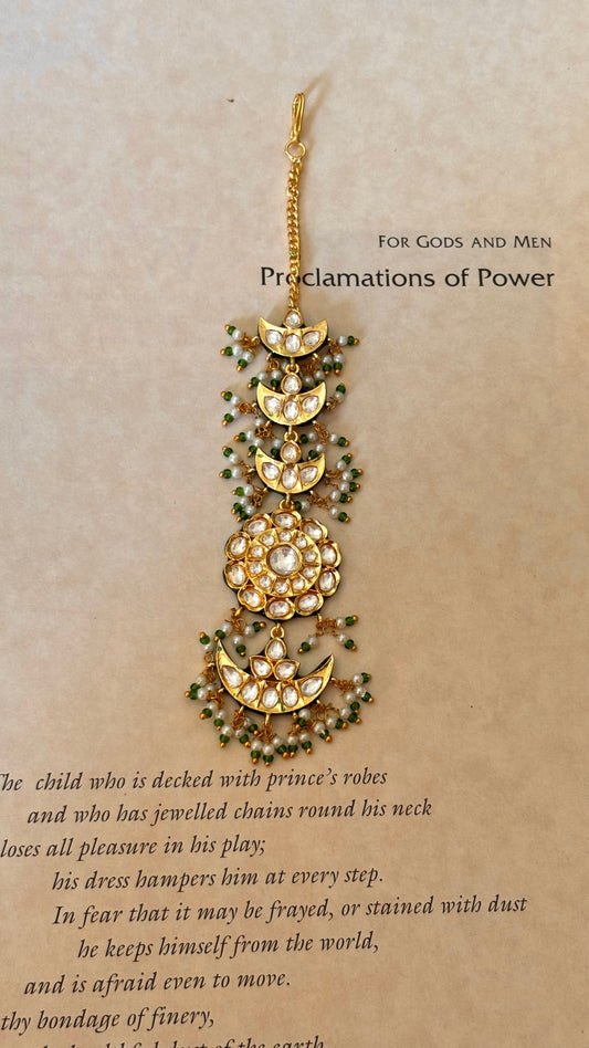 Emerald meenakari polki chandbali maangtika