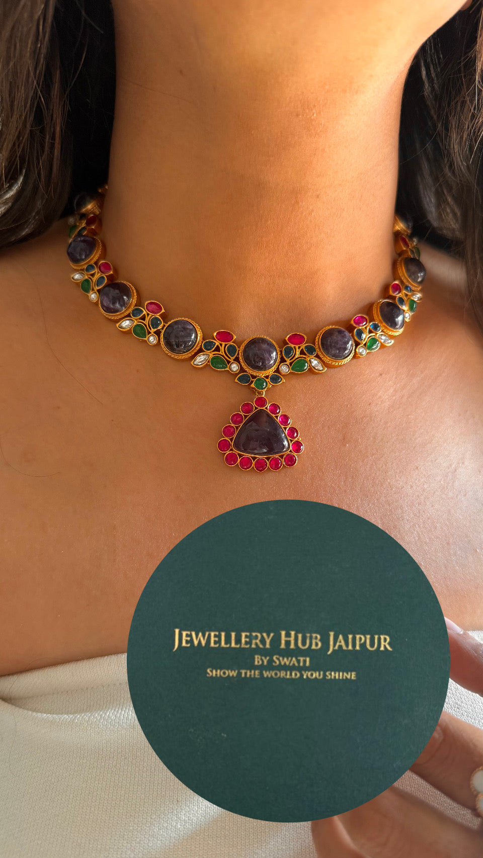 Amrapali inspired tanzanite & rani pink collar necklace