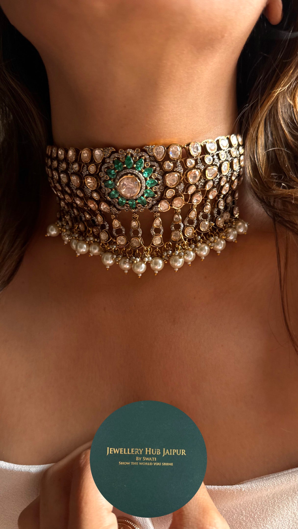 Turquoise takkar peeli polki Victorian necklace