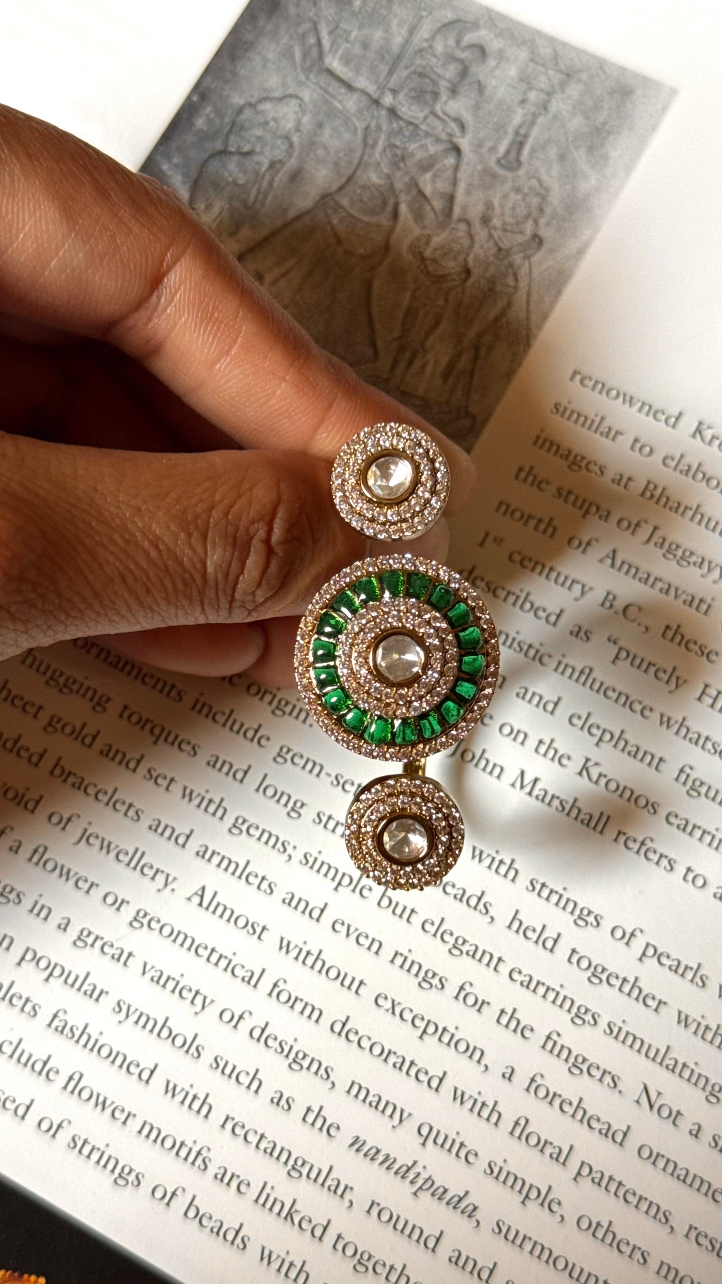 Emerald moissanite double finger adjustable Ring