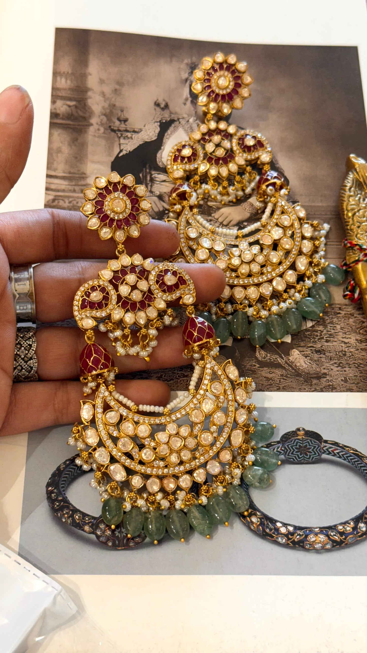 Ruby floral design chaandbali inspired earrings