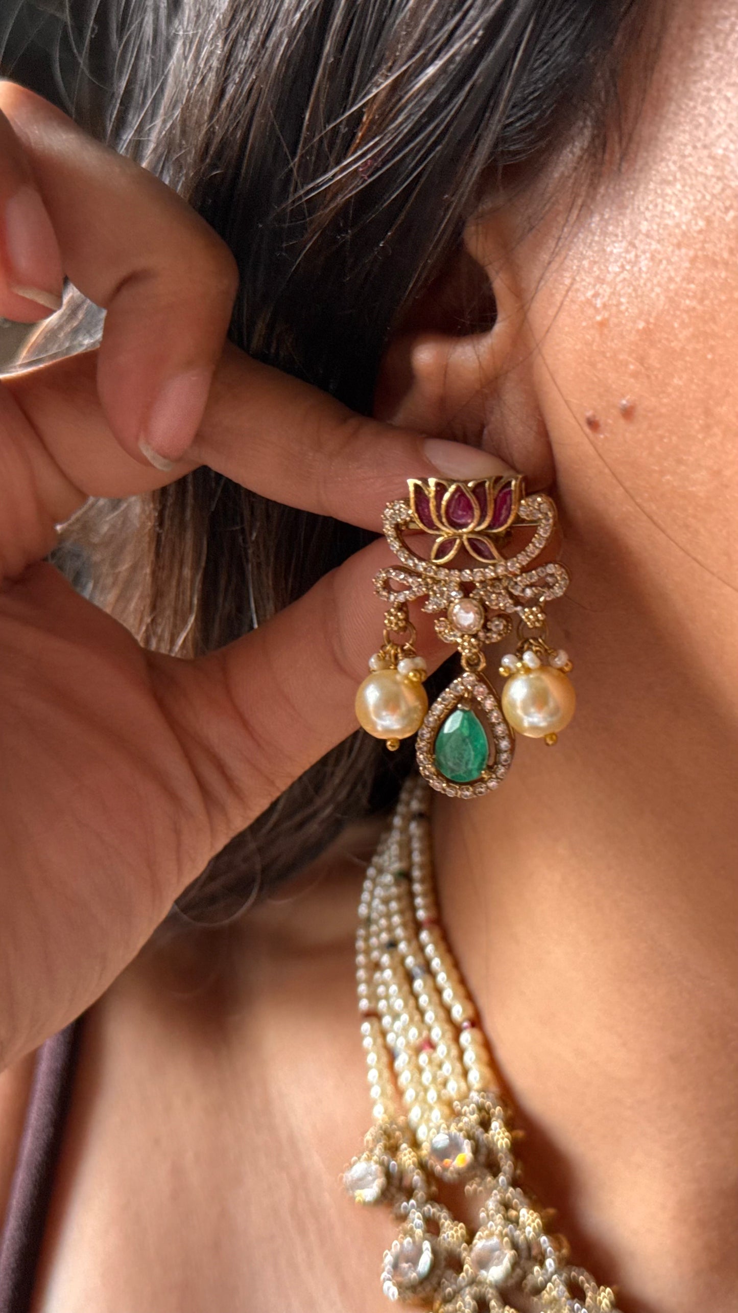 Emerald doublet with dual line collar necklace