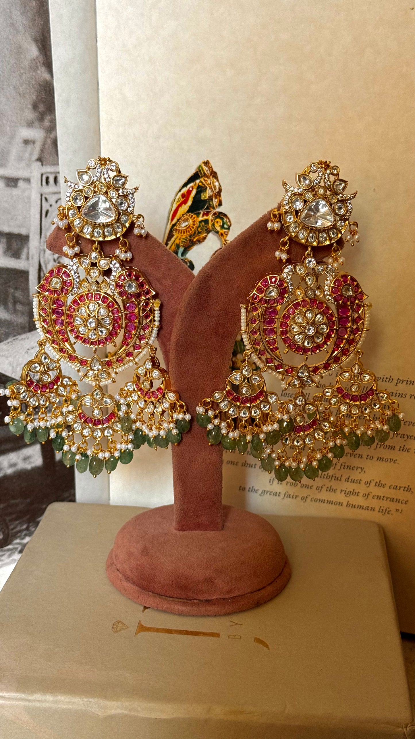Mughal rajwada ruby with mint strawberry long Earrings