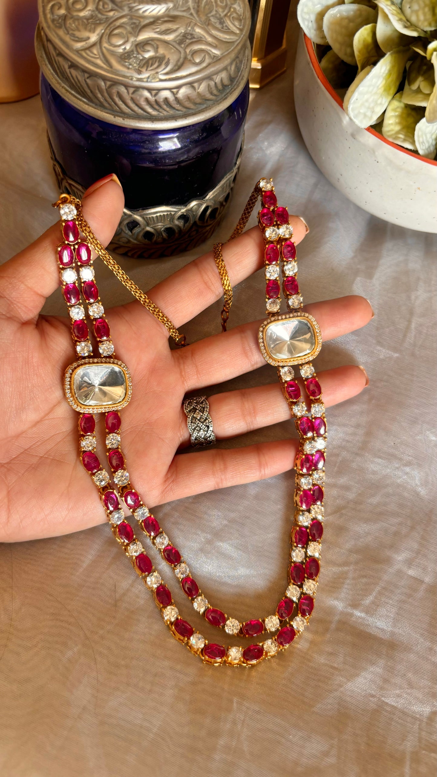 Damyanti Ruby polki necklace with earrings