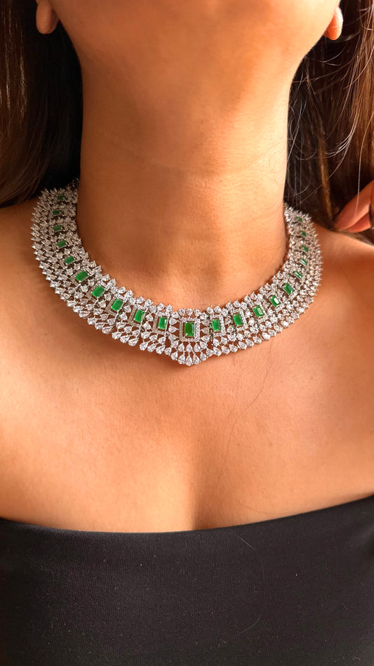 Emerald doublet cz diamond necklace