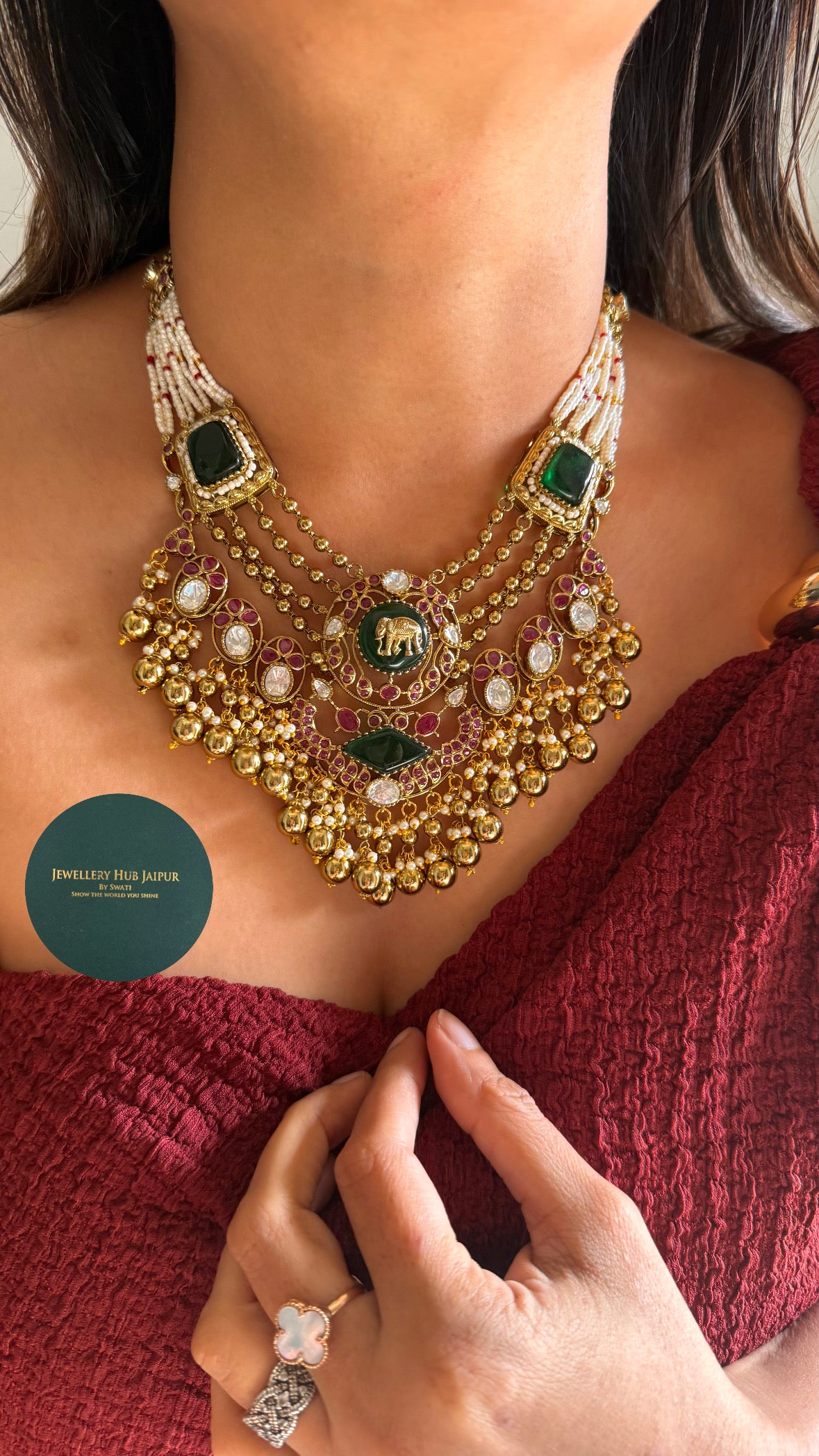 Emerald Gajanan inspired rajwada necklace