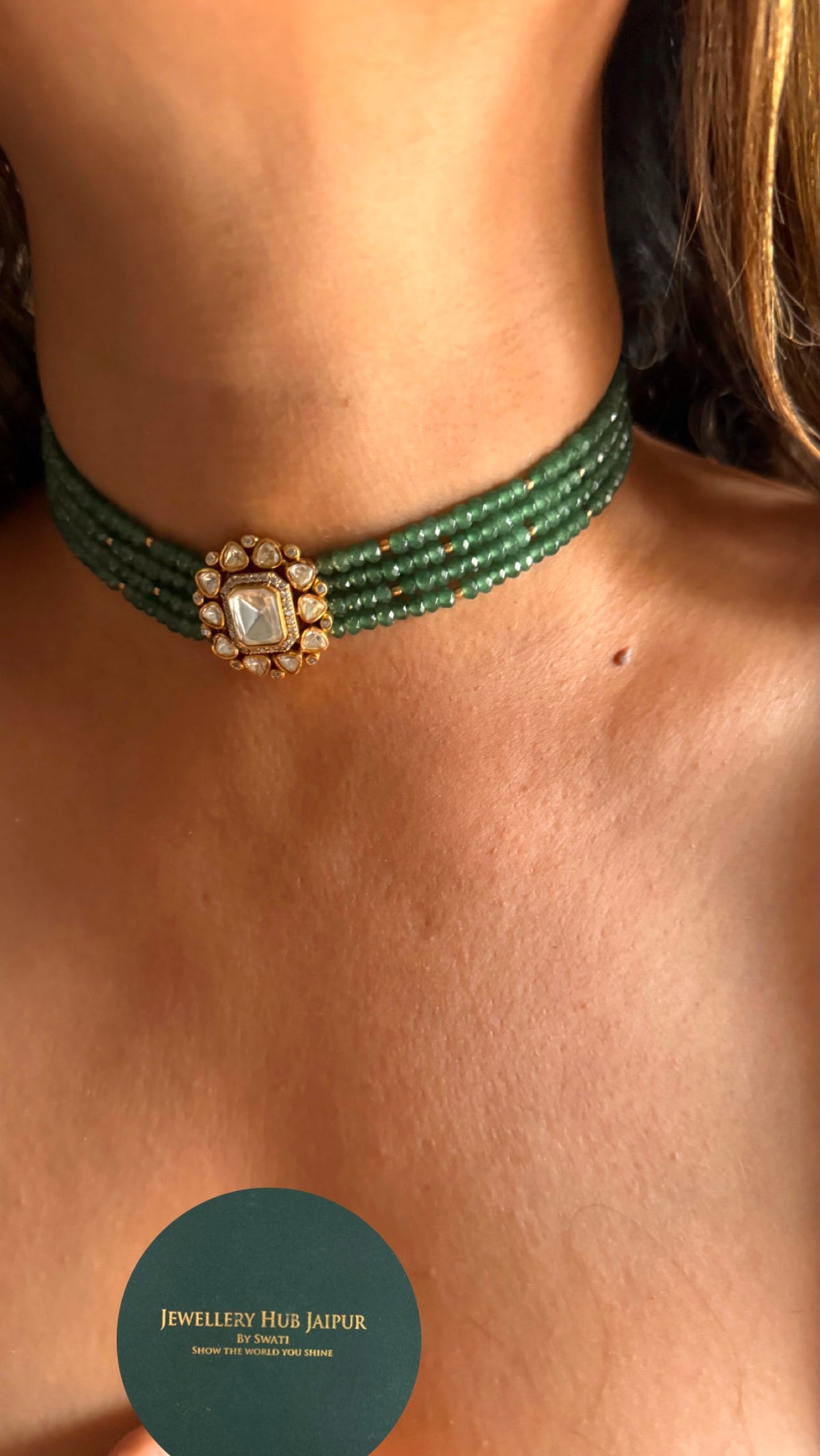 Lv peeli polki mint pearl choker Necklace