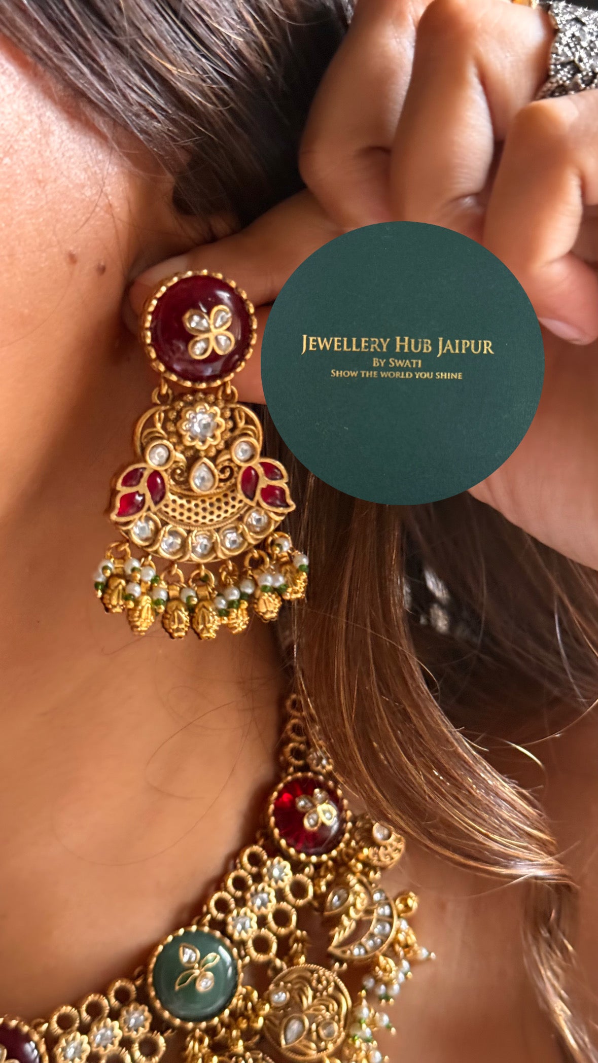 Ruby & mint inlay rajwada royal collar set