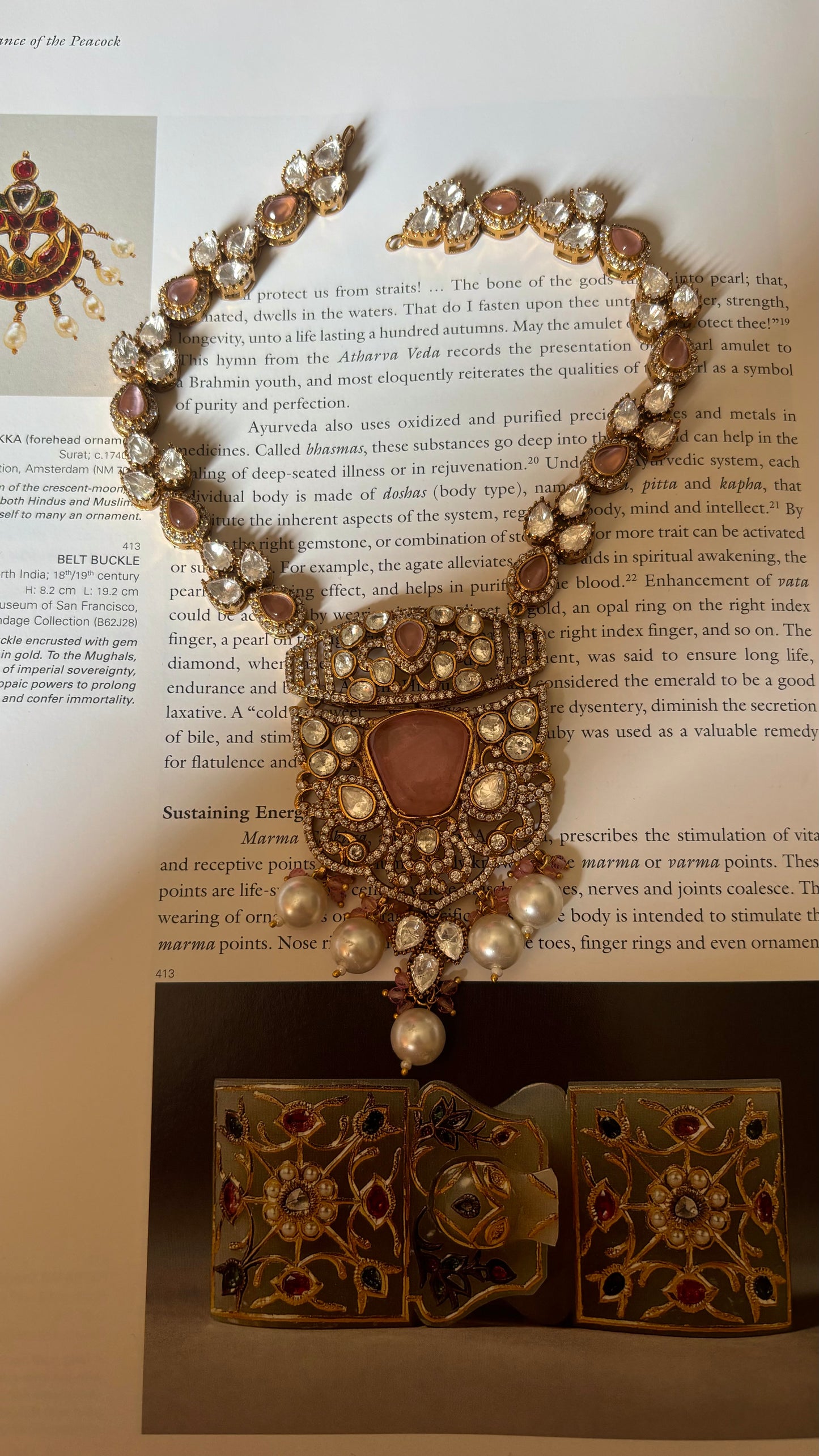 Neiza Rose quartz heritage moissanite collar necklace with earrings