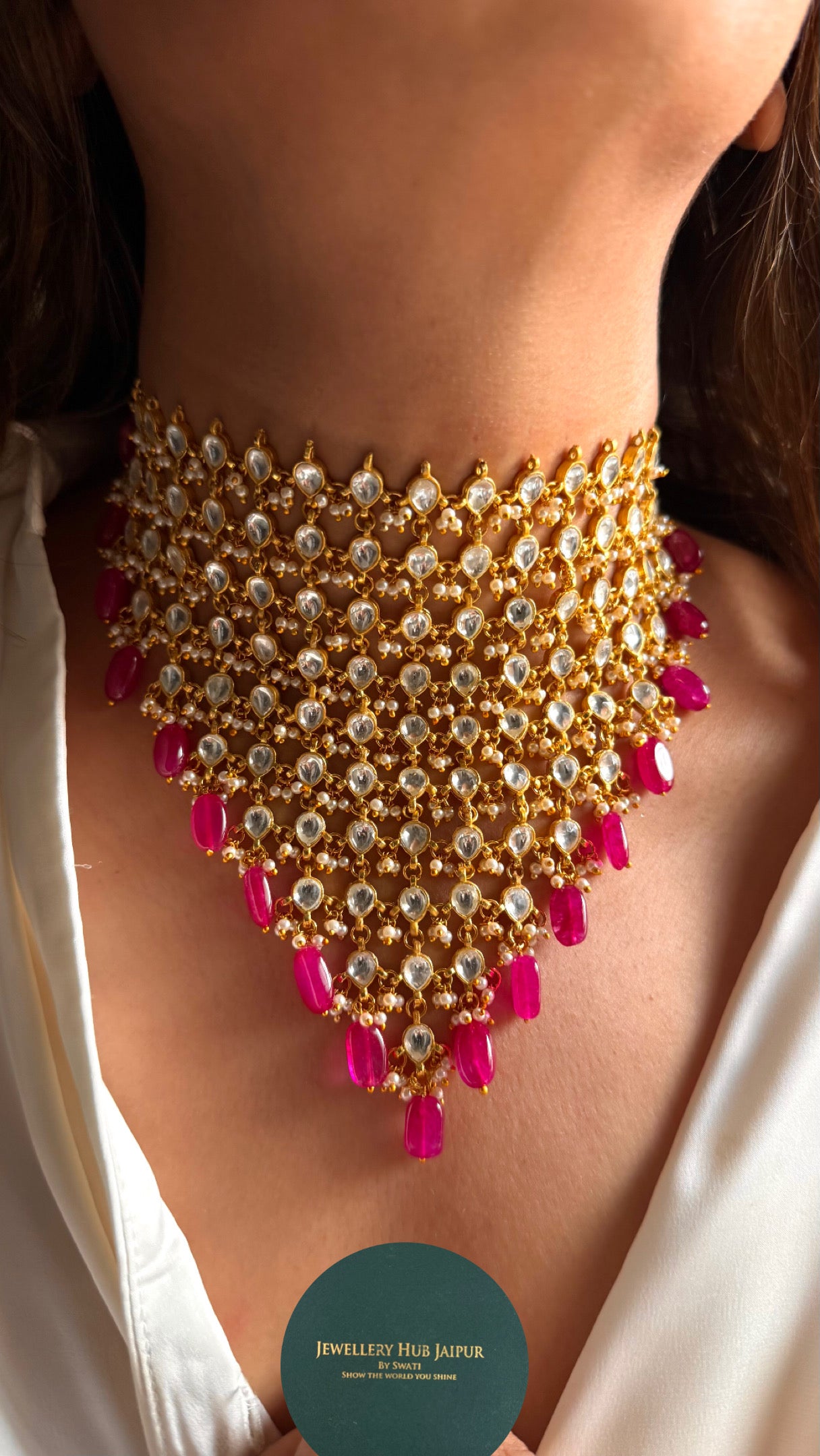 10 layered paachi kundan ruby strawberry Necklace