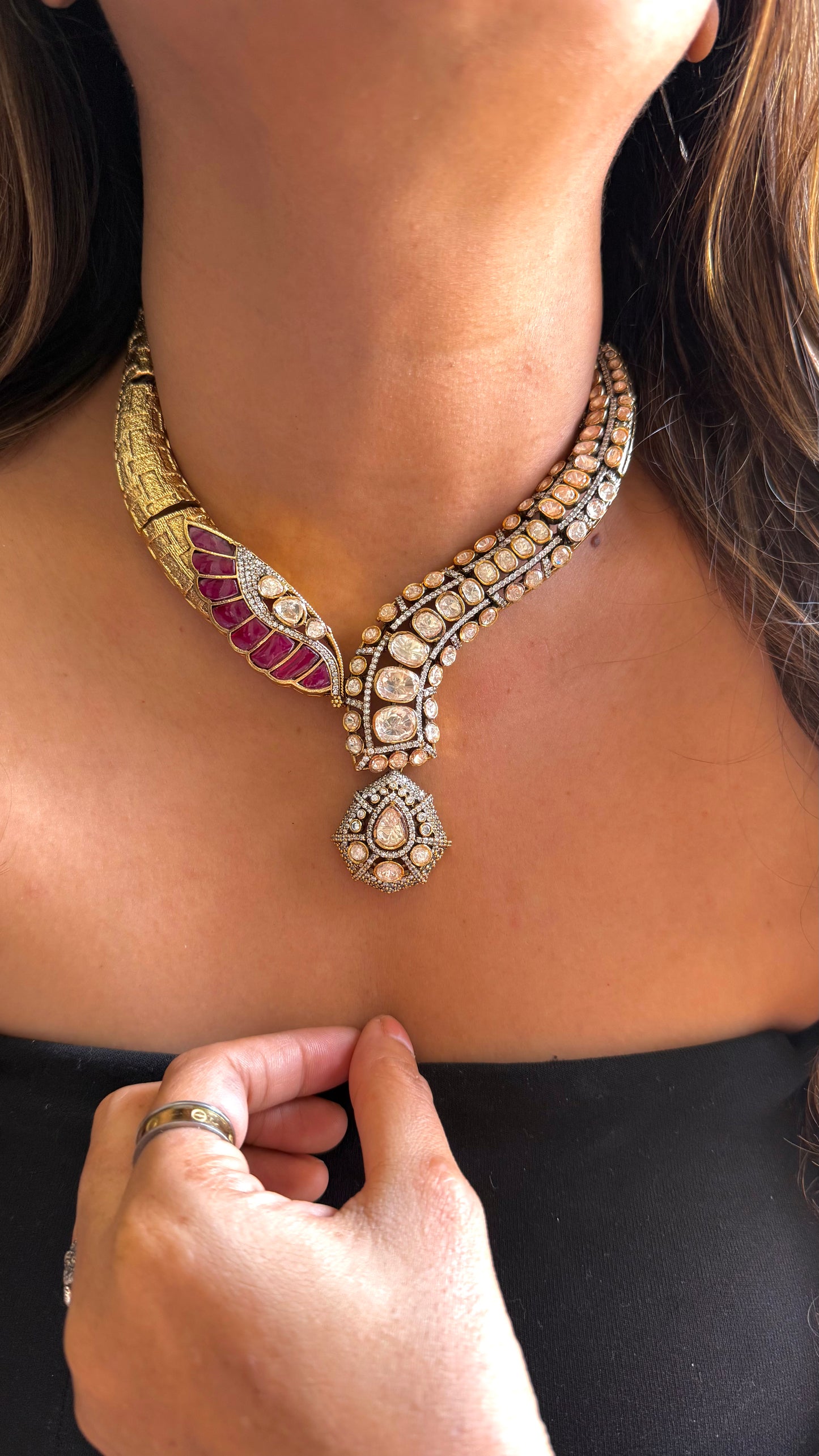 Ruby designer Hasli style Victorian LV Polki necklace