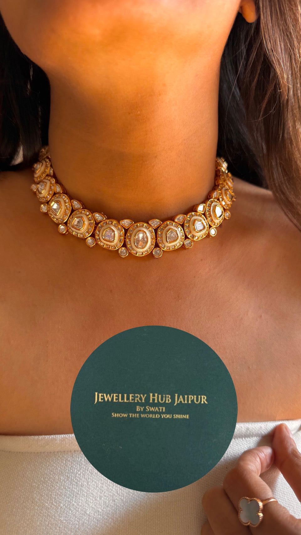 Offwhite meenakari polki necklace