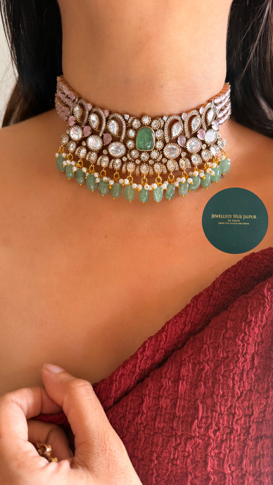 Mint & rose quartz minimal choker