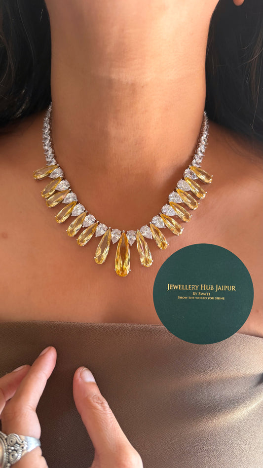 Citrine drop shape design cocktail diamond collar set