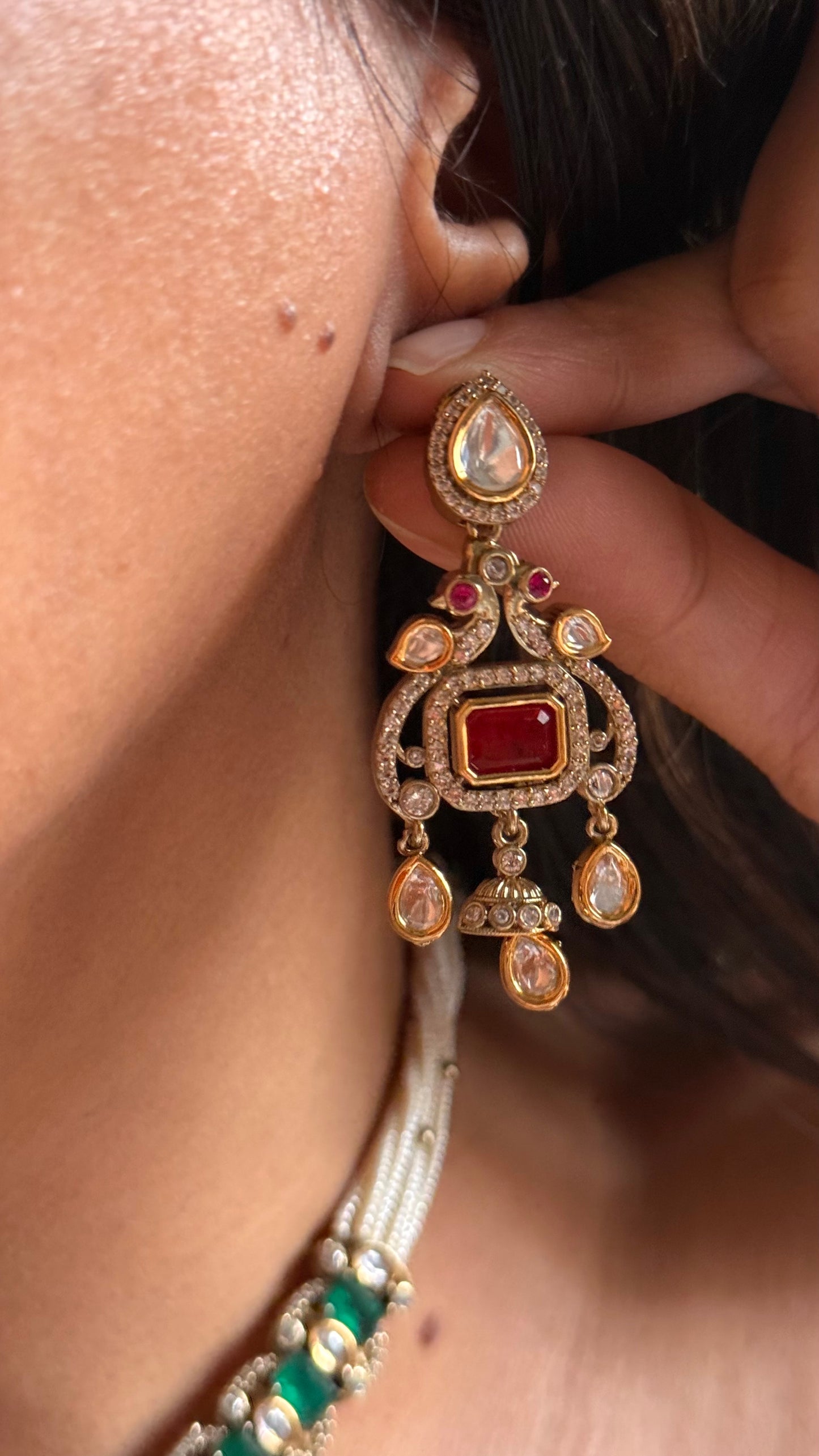 Vintage ruby & emerald statement  necklace