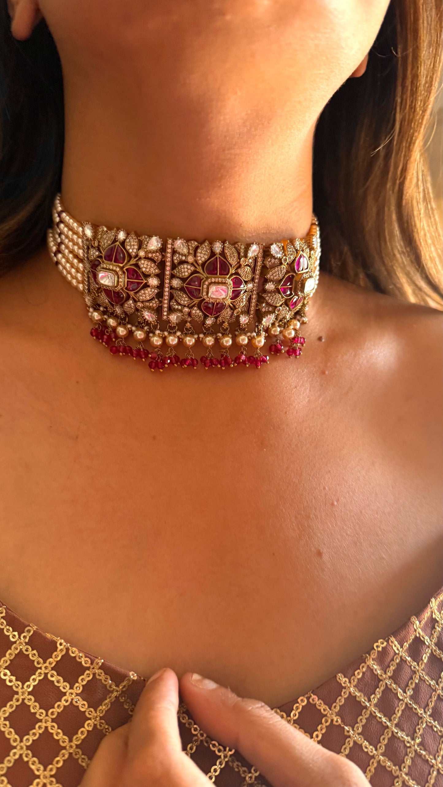Naina ruby katdana moissanite thread choker