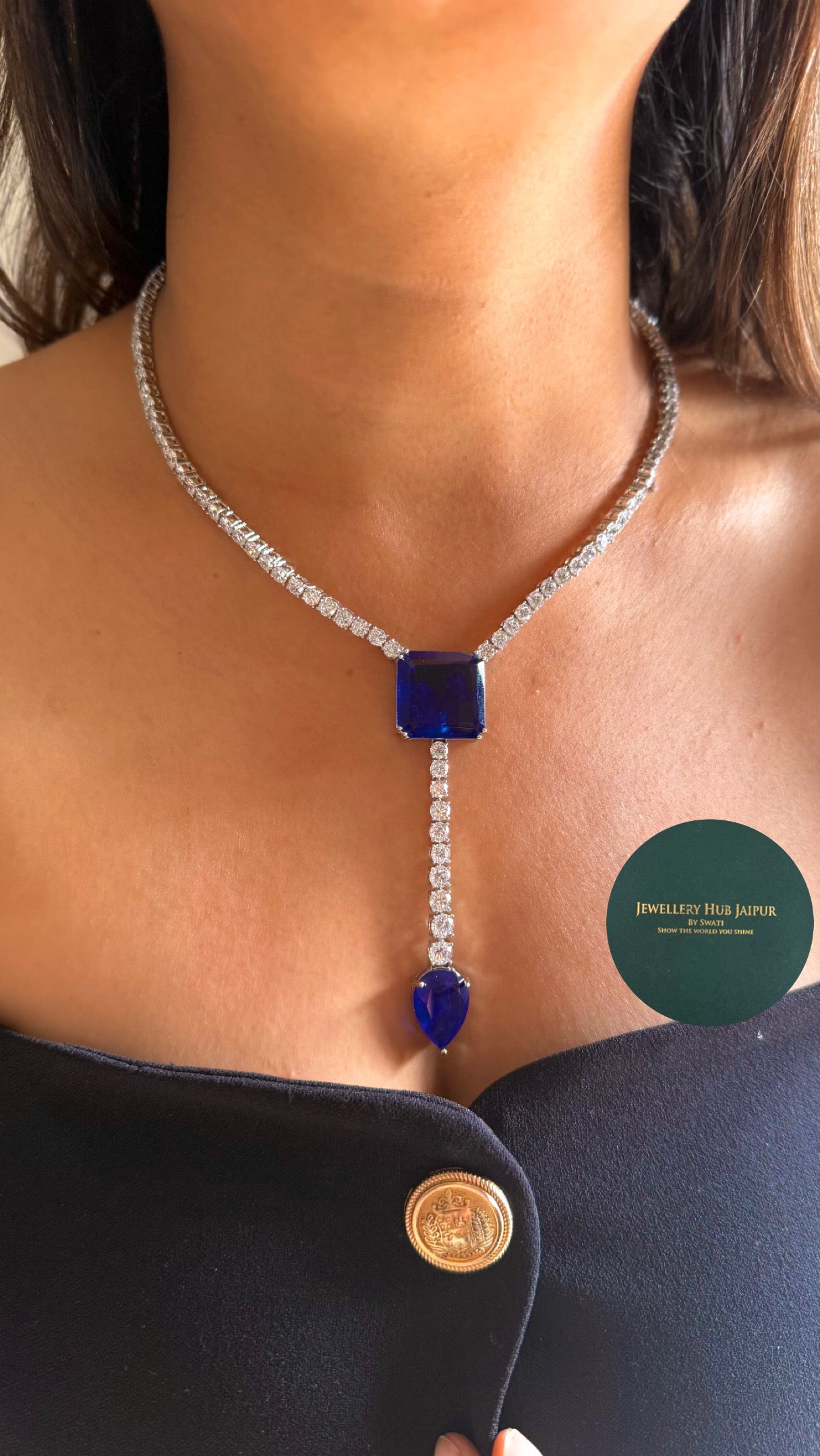 sapphire doublet diamond statement necklace