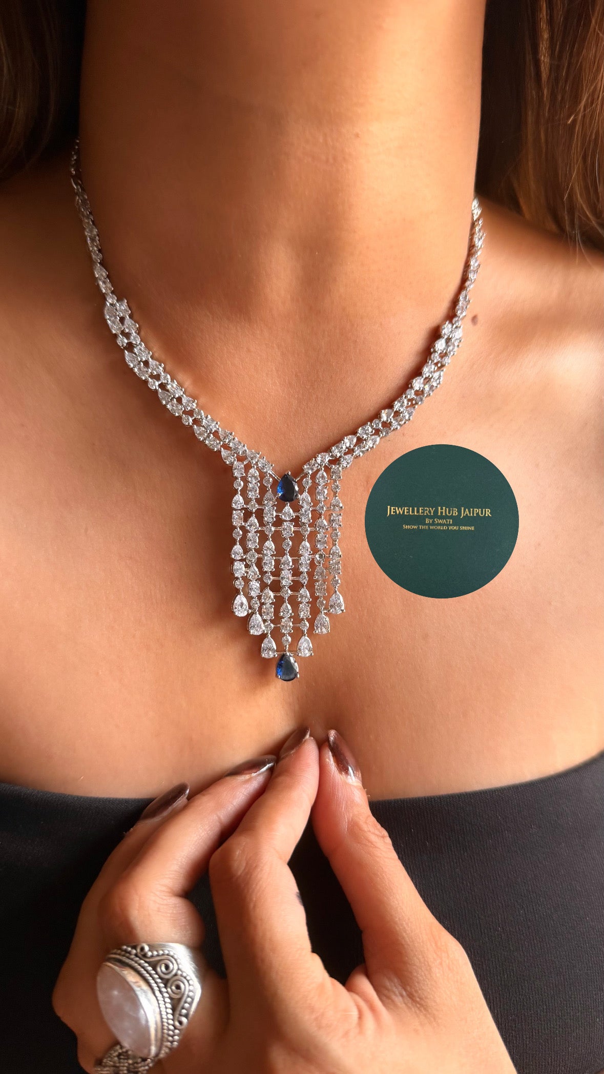 Sapphire cz diamond necklace