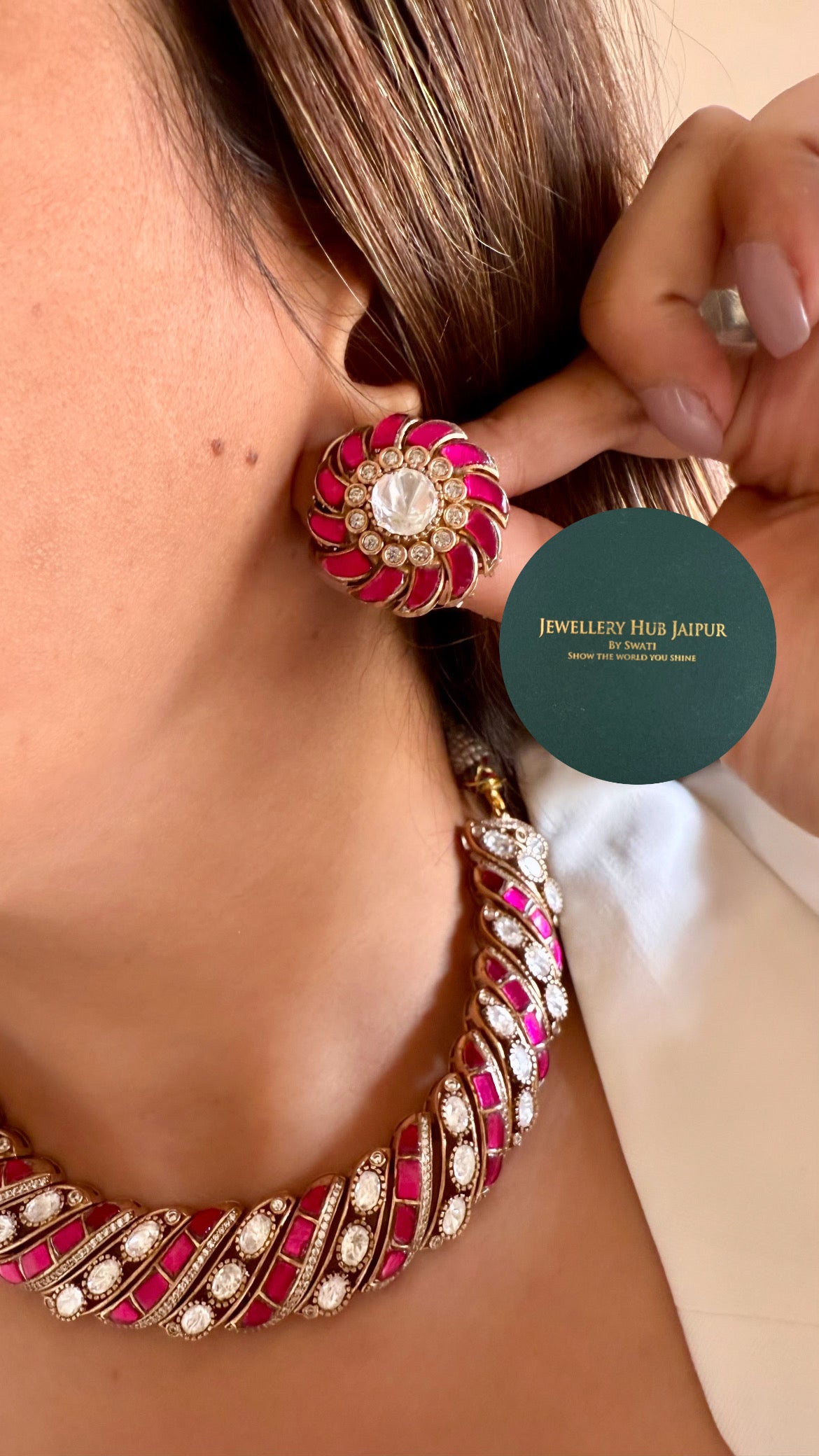 Moissanite rani pink collar necklace set