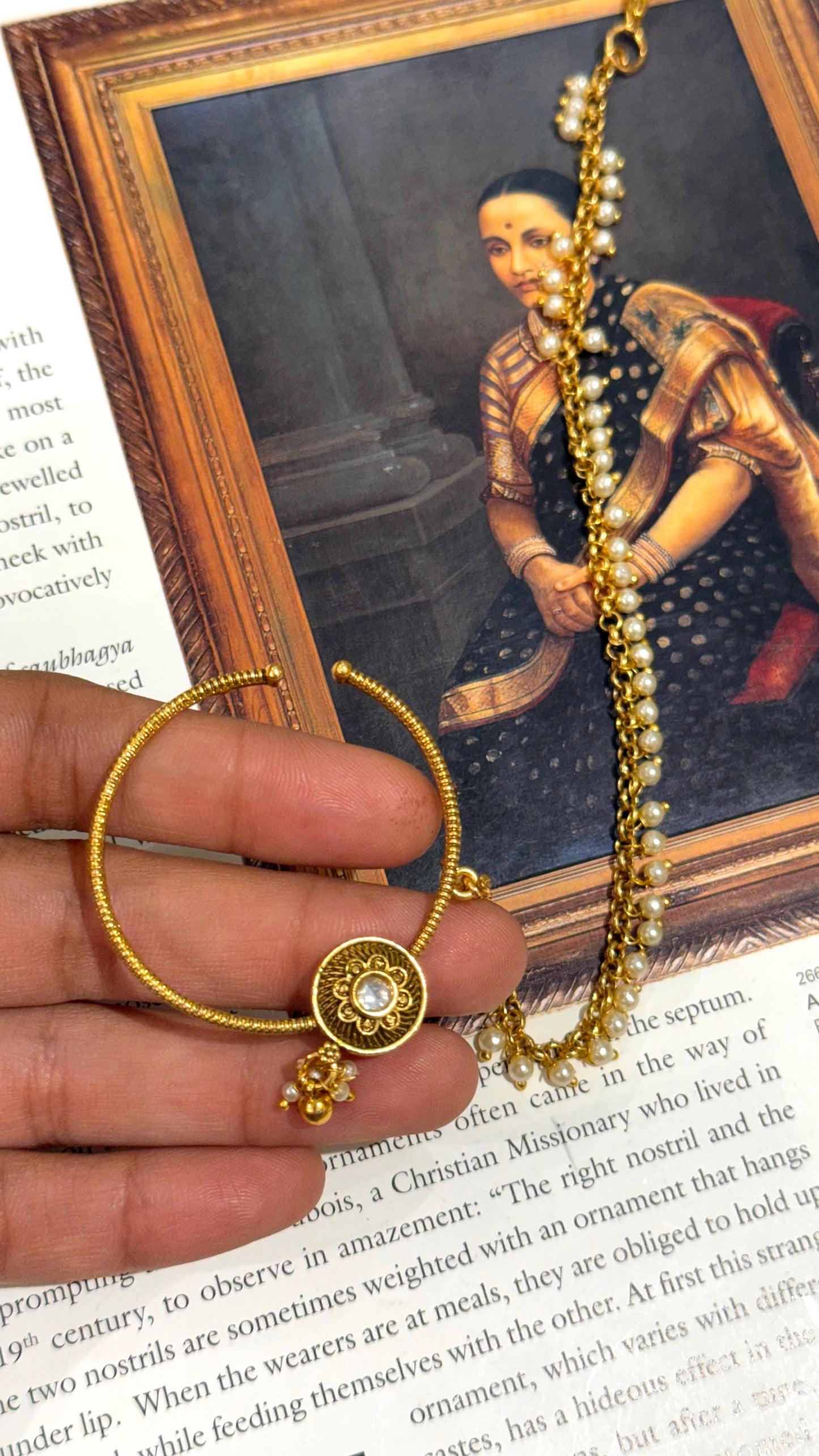 Oxidised, heritage polki nath