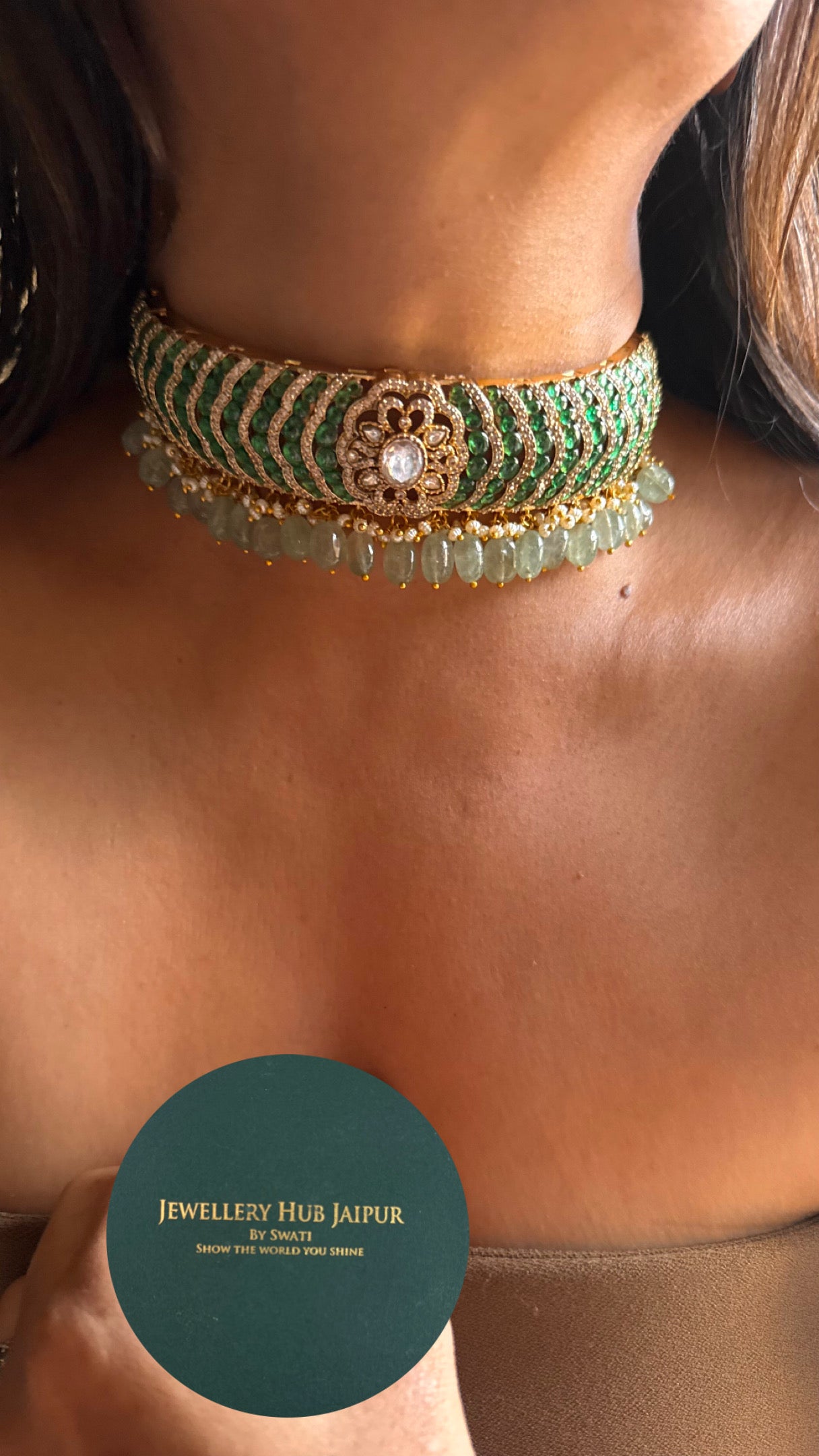 Emerald floral real moissanite choker Necklace
