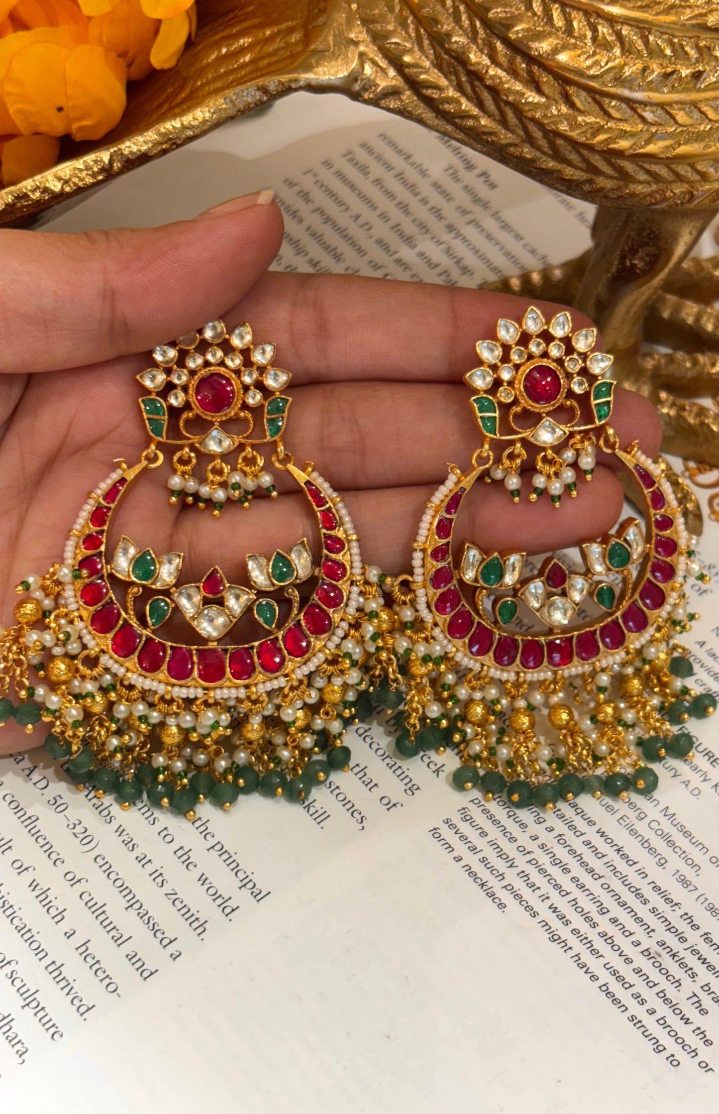 Pachi kundan heritage chaandbali earrings